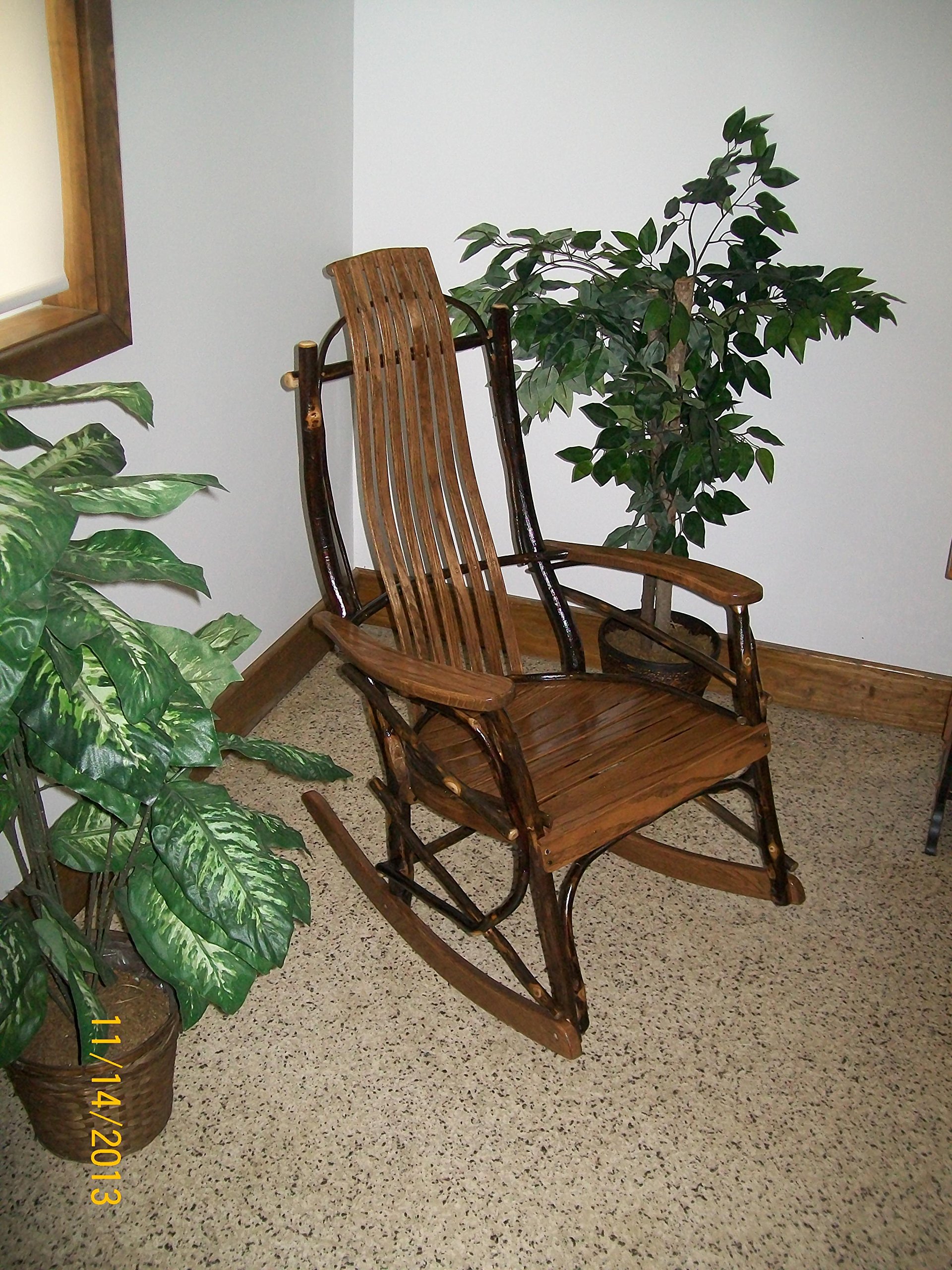 A&L Furniture Hickory Rocking Chair with Walnut Finish - Comfortable Wooden Rocker for Living Room, Nursery & Porch Relaxation