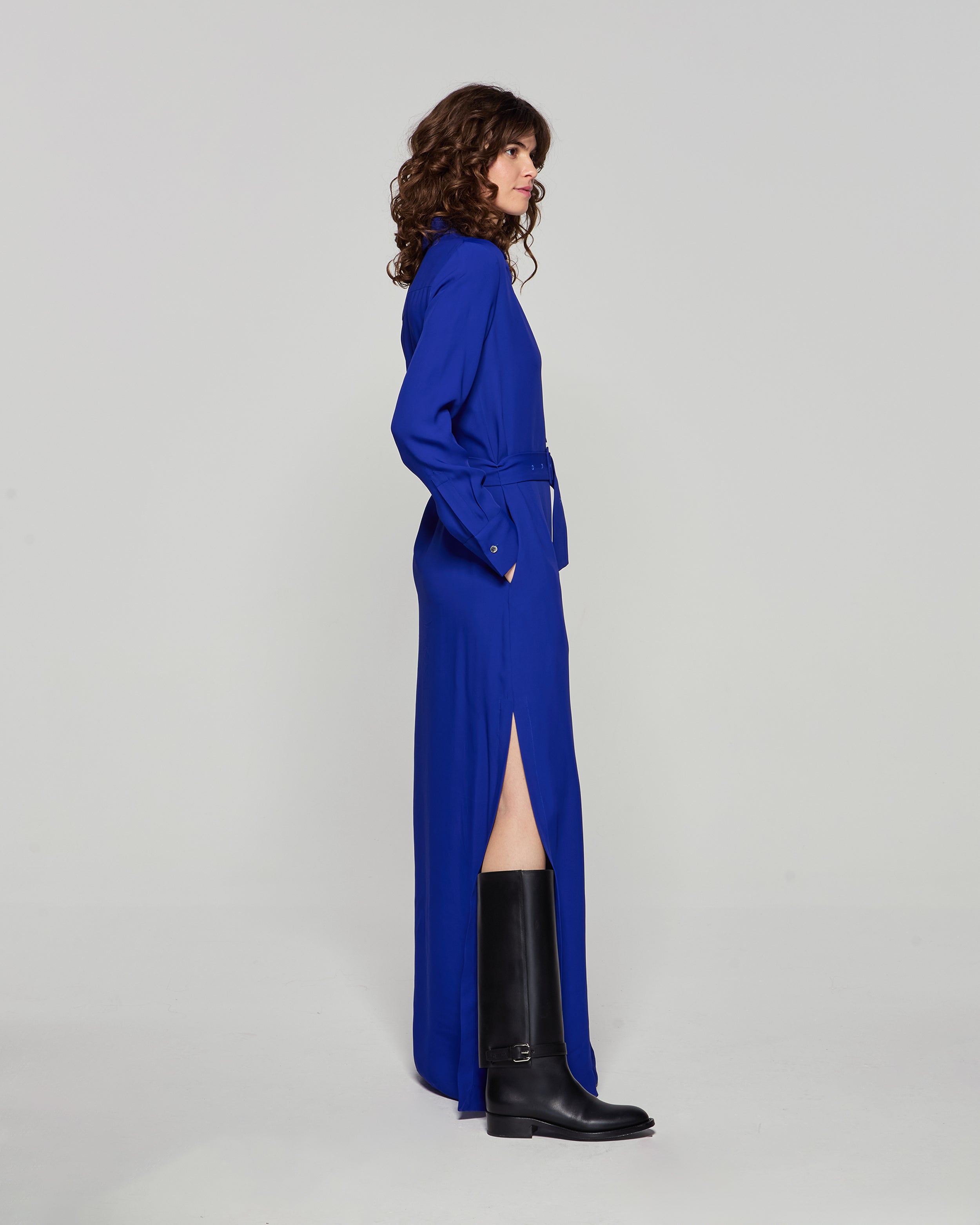 Classic Cobalt Blue Shirt Dress for Women - Elegant & Comfortable Casual Wear for Office, Date Night & Everyday Outfits