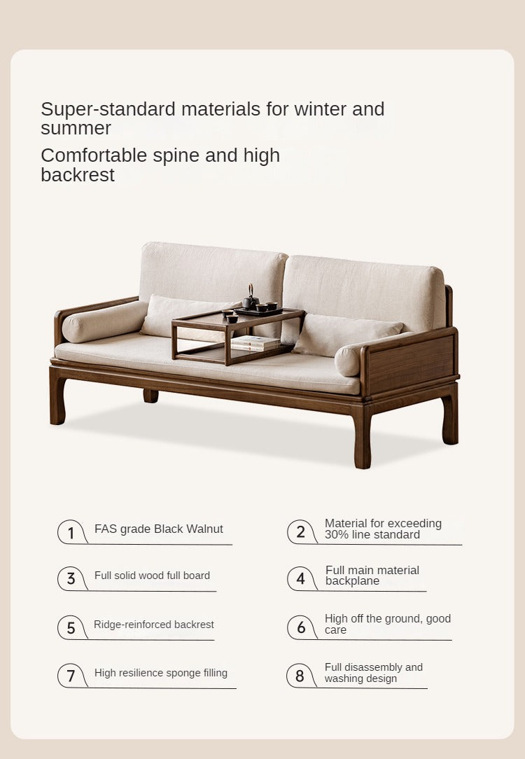 Premium Black Walnut & Oak Solid Wood Convertible Sofa Bed - Modern Dual Use Design for Living Room, Guest Room & Small Spaces