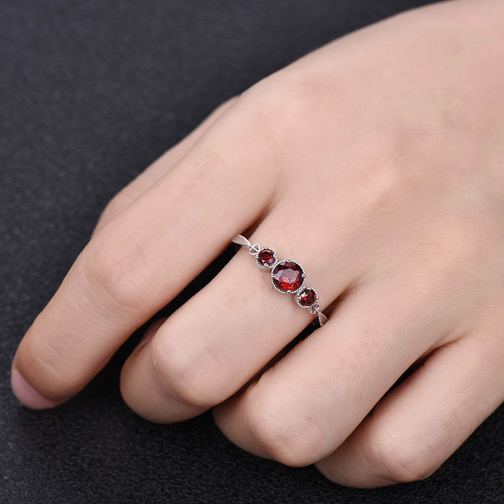 0.5CT Three Stone Round Garnet Engagement Ring in White Gold - January Birthstone Jewelry for Women, Perfect for Proposals, Anniversaries & Special Occasions