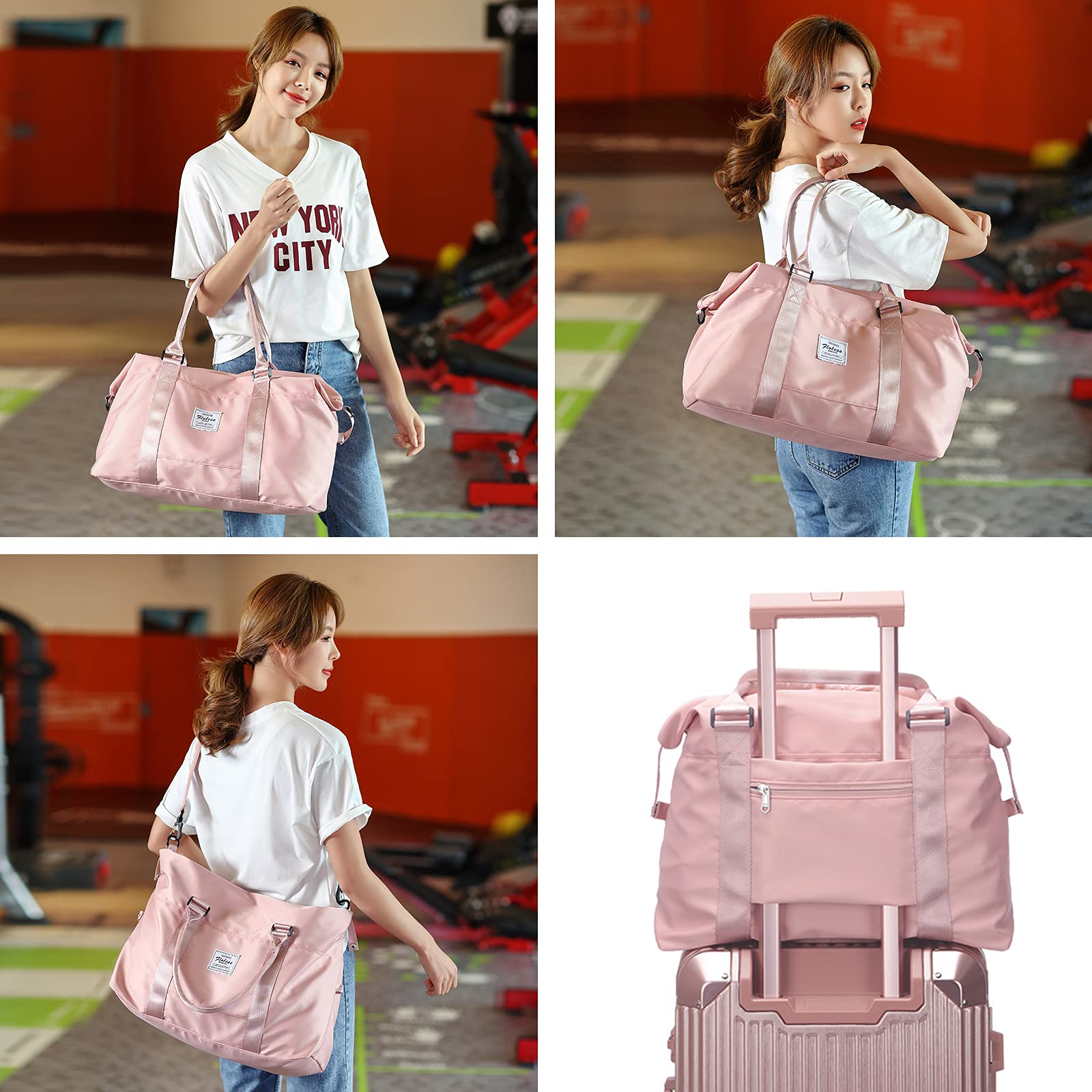 Waterproof Travel Duffel Bag for Women - Lightweight Gym Tote with Wet Pocket & Detachable Toiletry Bag - Perfect for Sports, Weekend Getaways & Overnight Trips (Pink)