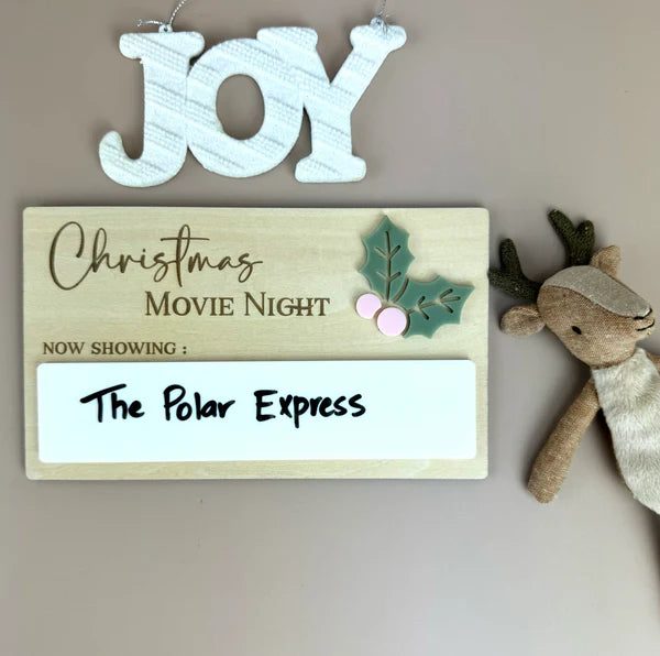 Christmas Movie Night Decor Sign - Holiday Home Wall Art for Cozy Family Gatherings & Festive Decorations