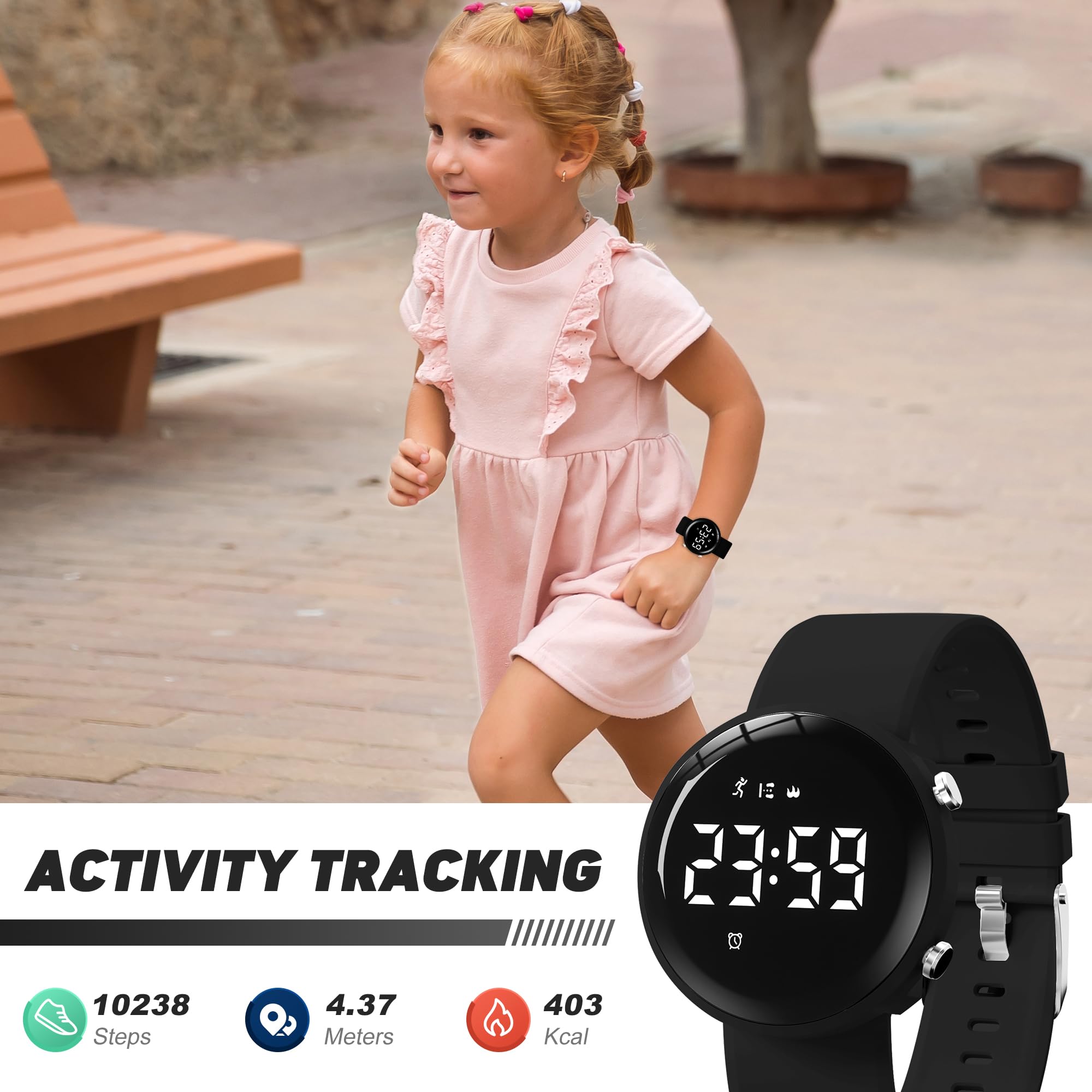 Kids Fitness Tracker Watch - Step Counter Pedometer with Calorie Monitor, Digital Chronograph, 2 Alarms, Waterproof Silicone Strap for Boys & Girls - Perfect for School, Sports & Outdoor Activities