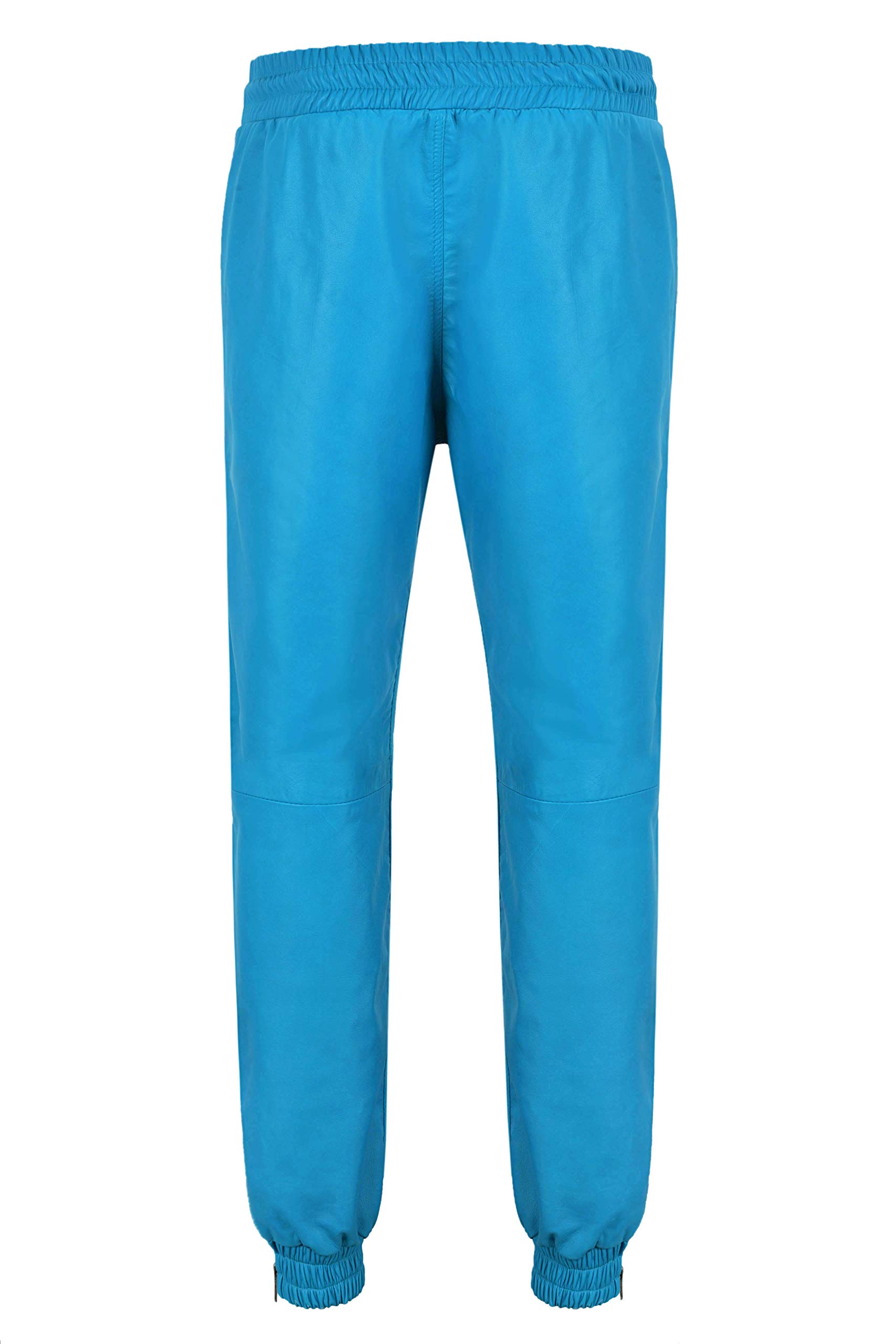 Men's Real Leather Jogger Pants with Zip Pockets - Electric Blue Sweatpants for Casual Wear & Gym | Comfortable Track Bottoms for Running & Lounge