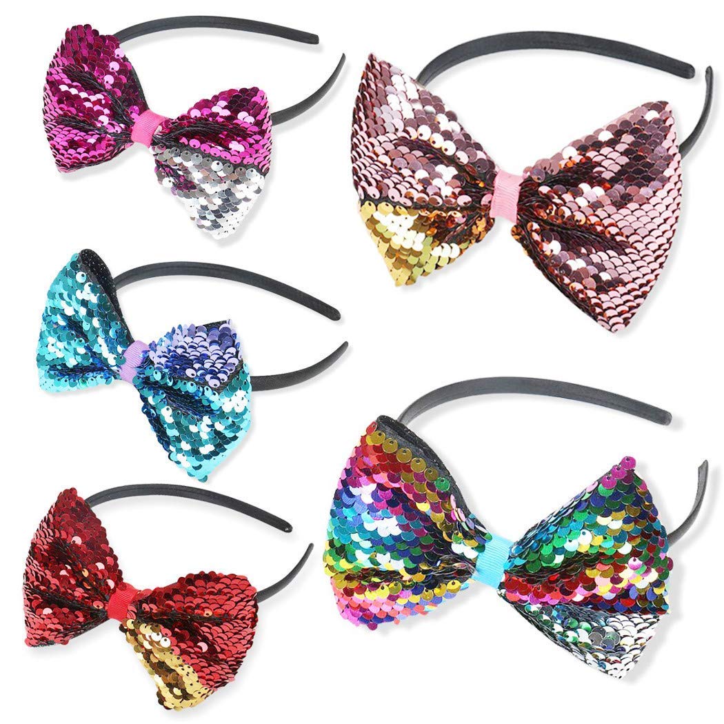BAKEFY 4-Piece Sequin Bow Headbands for Baby Girls – Sparkling Hair Accessories for Costume Parties, Birthday Celebrations & Themed Events