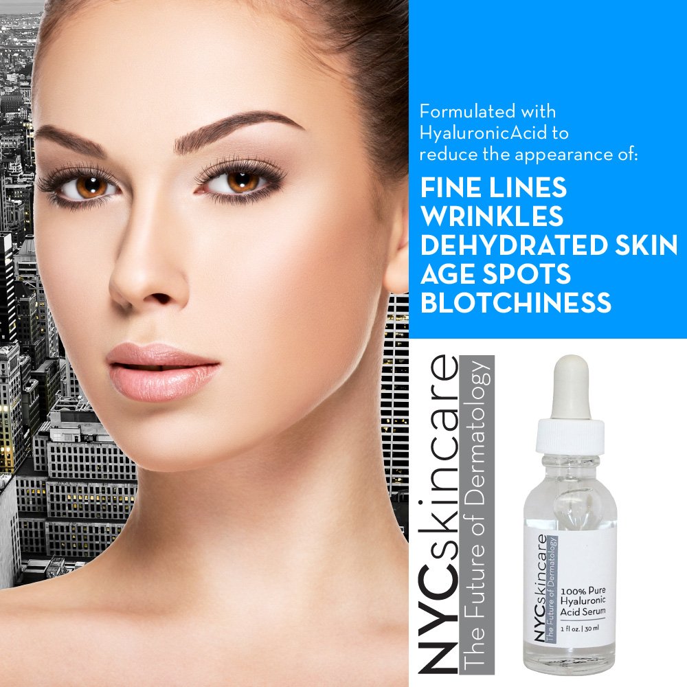 NYCskincare 100% Pure Hyaluronic Acid Serum for Face - Anti-Aging Moisturizer with Deep Hydration | Dermatologist Recommended for Dry Skin, Wrinkles & Fine Lines | Day & Night Use