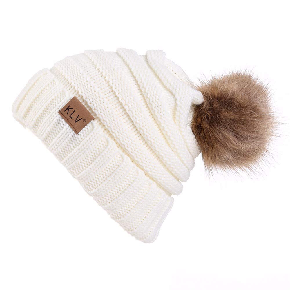OTTATAT Women's Knit Wool Beanie with Cotton Pom Poms - Unisex Winter Ski Hat for Outdoor Activities, Warm Thick Knit Cap for Teens & Adults - Perfect for Skiing, Snowboarding & Cold Weather Fashion