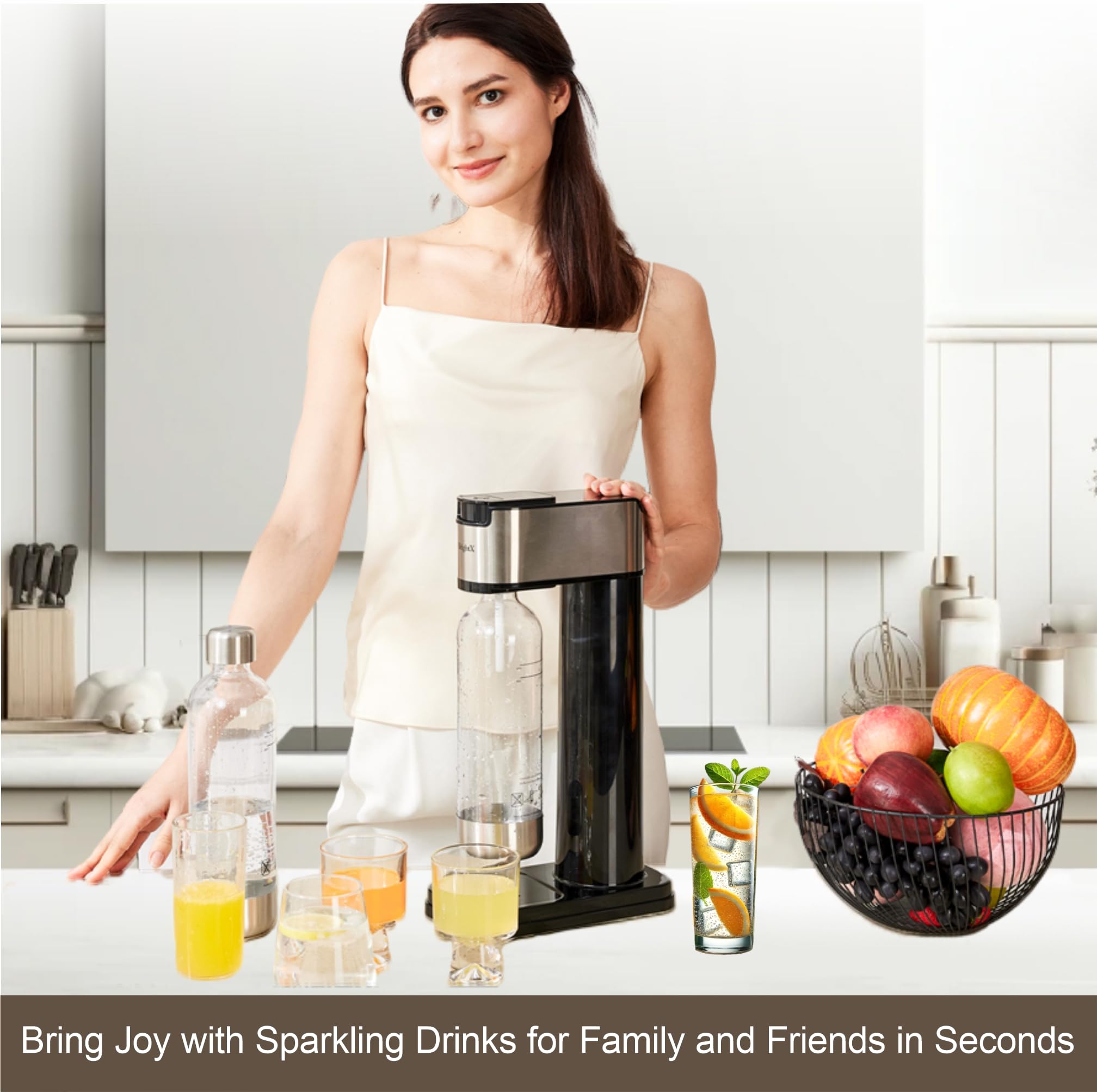 Stainless Steel Soda Maker & Sparkling Water Machine with 2 BPA-Free Bottles - DIY Carbonated Water Maker for Homemade Soda, Sparkling Drinks - Compatible with Any CO2 Cylinder (Empty CO2 Included) - Perfect for Home Bars, Parties, and Healthy Hydration