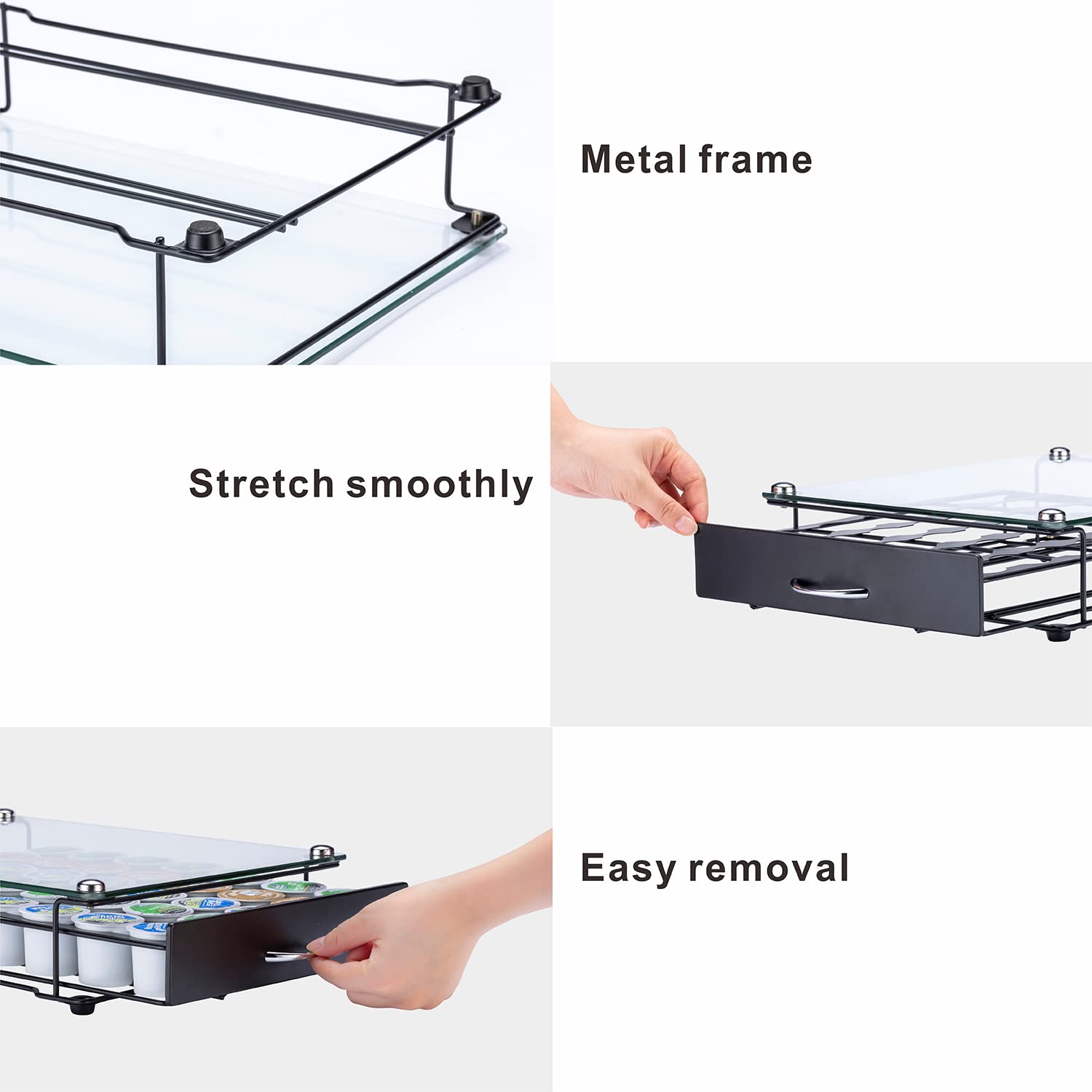 ZCDCP K Cup Holder Drawer - 35-Capacity Black Coffee Pod Organizer with Tempered Glass Top | Keurig Compatible K-Cup Storage | Perfect for Kitchen Countertops & Office Coffee Stations