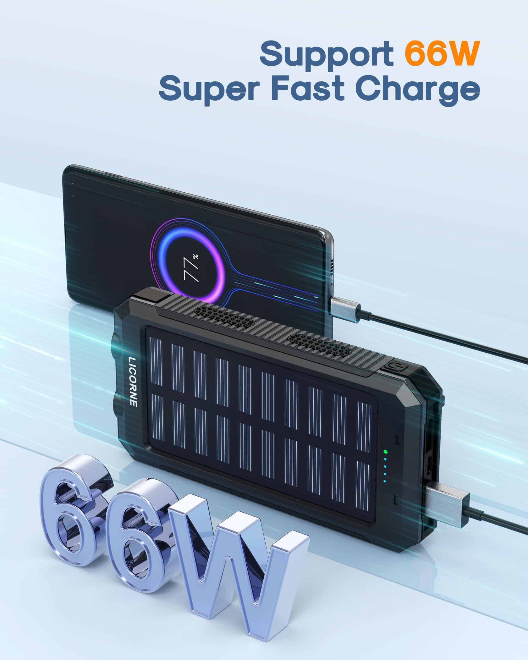 **30000mAh Solar Power Bank with Fast Charging QC3.0 - Portable Solar Phone Charger, Dual USB Output for iPhone, Android, Tablets & Outdoor Camping, Hiking, Emergency Power Supply**