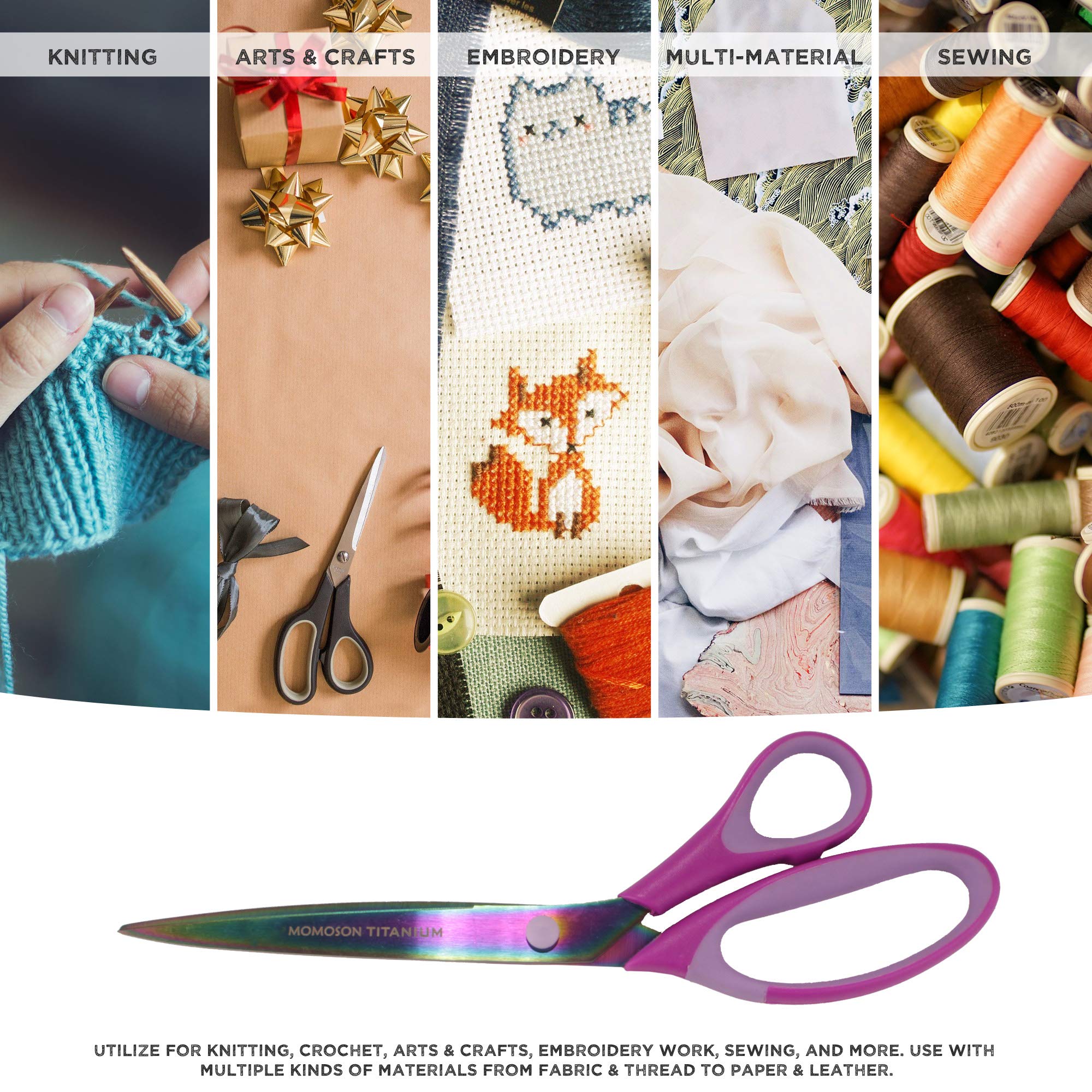 JubileeYarn Titanium Softgrip Scissors Set - 10 Pack of 4 Sharp Precision Scissors for Sewing, Fabric Cutting, Arts & Crafts, Office Use - Perfect for Quilting, Dressmaking, DIY Projects & School Supplies - Purple