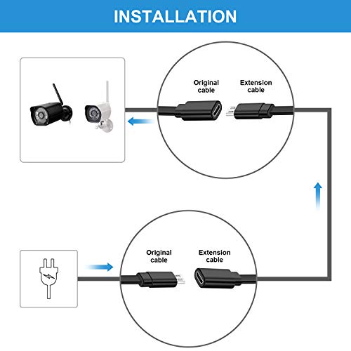 4-Pack 10ft Micro USB Extension Cable for Security Cameras