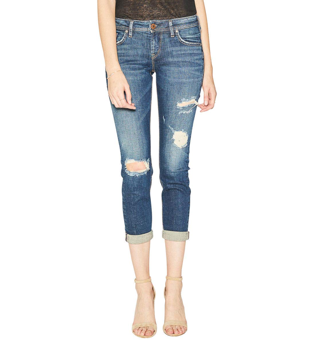 Silver Jeans Co. Women's Boyfriend Mid Rise Slim Leg Jeans - Comfortable Stretch Denim Pants for Casual Wear & Everyday Outfits | Perfect for Work, Weekend and Date Nights
