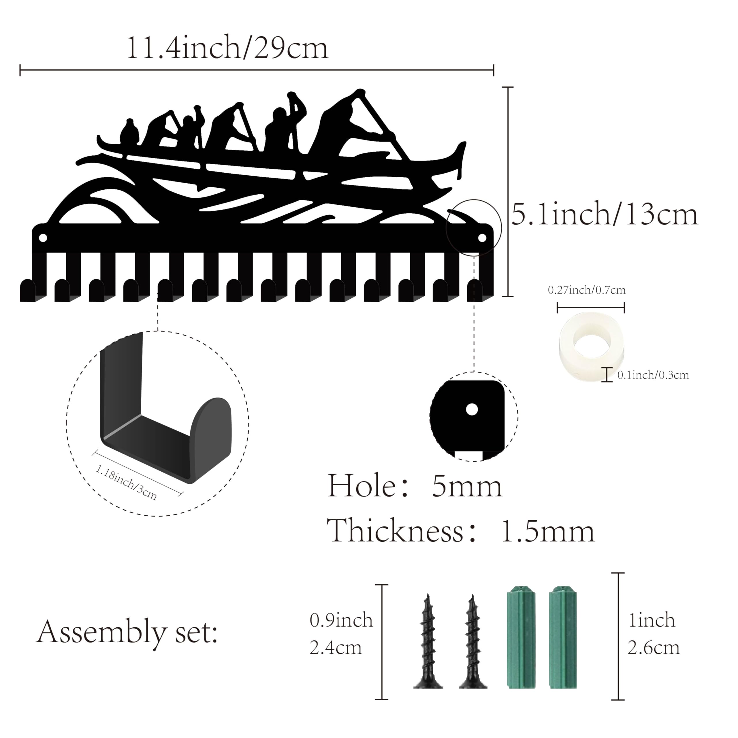 CREATCABIN Black Metal Boat Medal Display Rack - 14 Hooks Wall Mounted Award Organizer for Rowing, Canoe & Water Sports (11.4 x 5.1 Inch) - Perfect for Trophy Rooms, Boat Clubs & Sports Awards Ceremonies