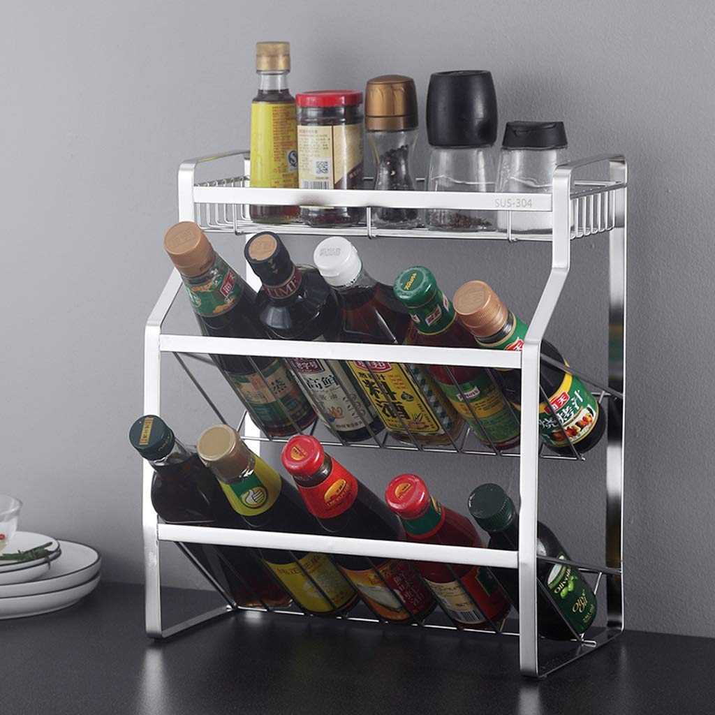XLAHD Stainless Steel Spice Rack Organizer - 3-Tier Freestanding Kitchen Shelf for Spice Jars, Cans & Bottles Storage (35x18x40cm, Silver) - Perfect for Kitchen Countertop, Pantry & Bathroom Organization
