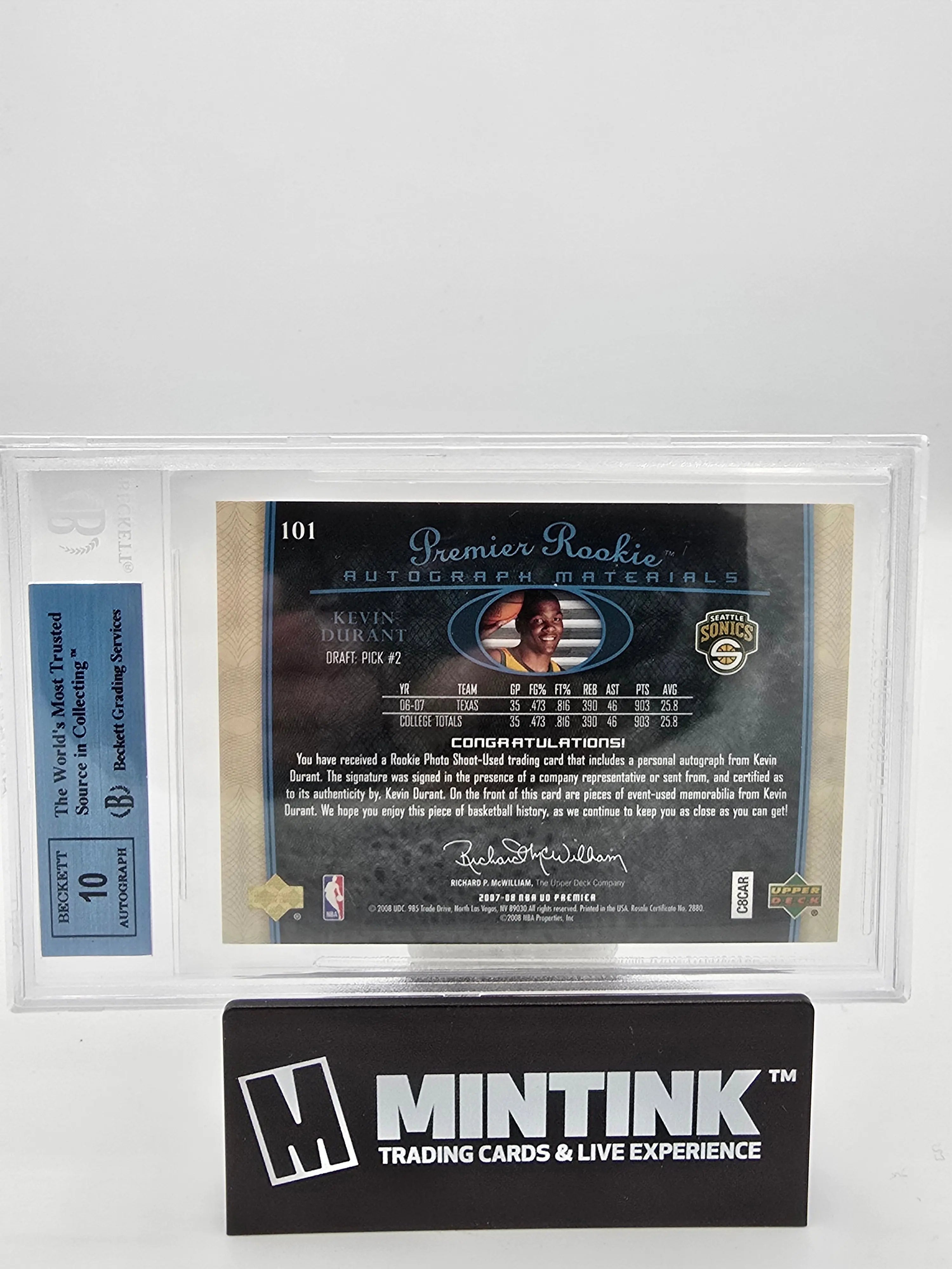 2007-08 Upper Deck Premier Kevin Durant Rookie Auto Jersey Card Blue /75 BGS Authenticated - Perfect for NBA Memorabilia Collectors & Durant Fans
