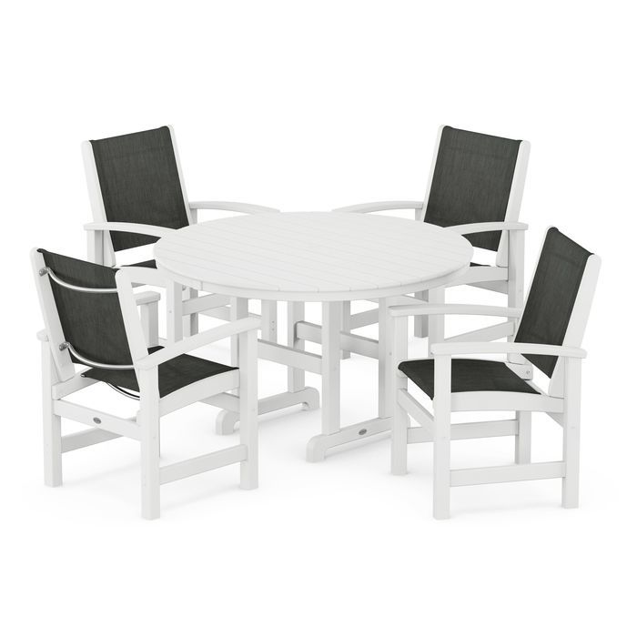 POLYWOOD Coastal 5-Piece Round Farmhouse Dining Set - Outdoor Patio Furniture for Backyard, Poolside & Beach House Dining
