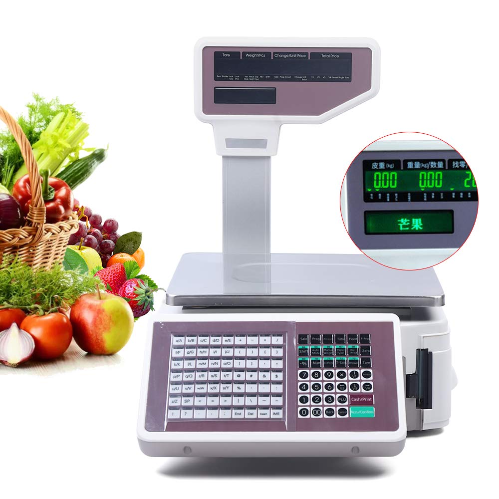 Commercial Price Computing Scale with Thermal Label Printer - 66lb Capacity, Pole Display & Mobile App for Supermarkets, Retail Stores, and Farmers Markets | Perfect for Checkout Counters, Inventory Management, and Shipping Departments