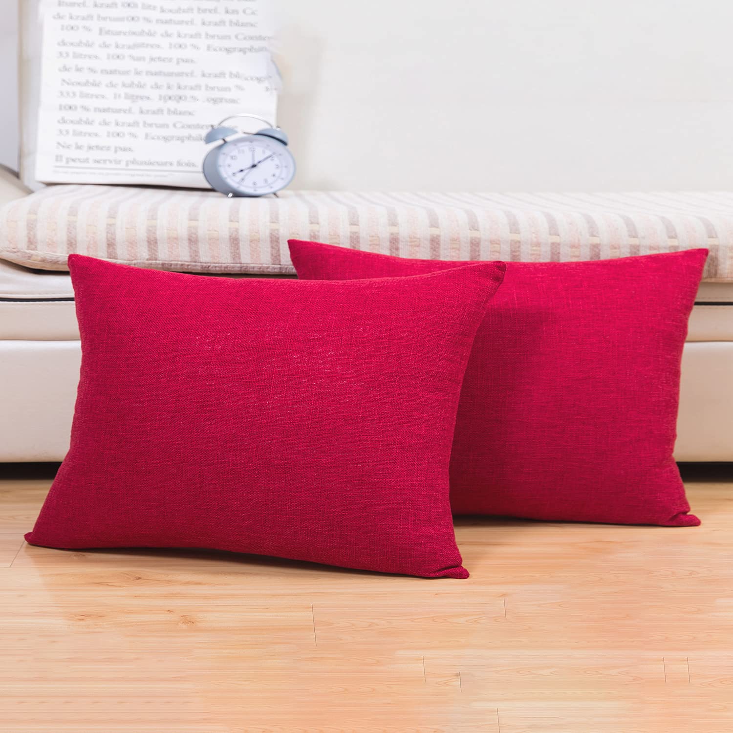 Jepeak 2-Pack Linen Throw Pillow Covers - 16x24 Inch Burgundy Farmhouse Decorative Cushion Cases for Sofa, Couch & Bed - Soft & Stylish Home Decor for Living Room, Bedroom & Dorm