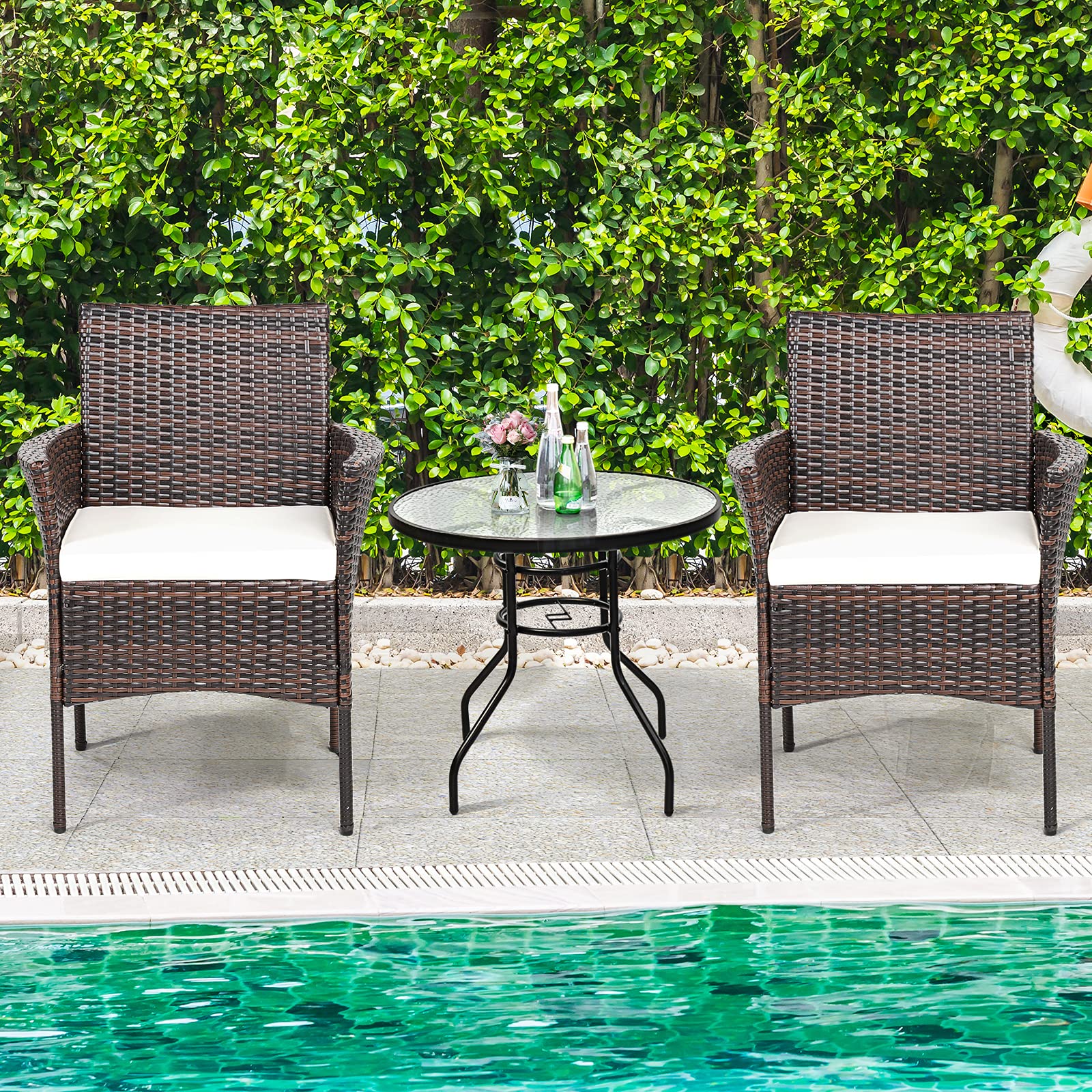 Tangkula 2-Piece Outdoor PE Rattan Patio Chair Set with Removable Cushions - Mix Brown Wicker Armchairs for Garden, Poolside, Lawn, Porch & Backyard - Perfect for Relaxing, Dining & Outdoor Entertaining