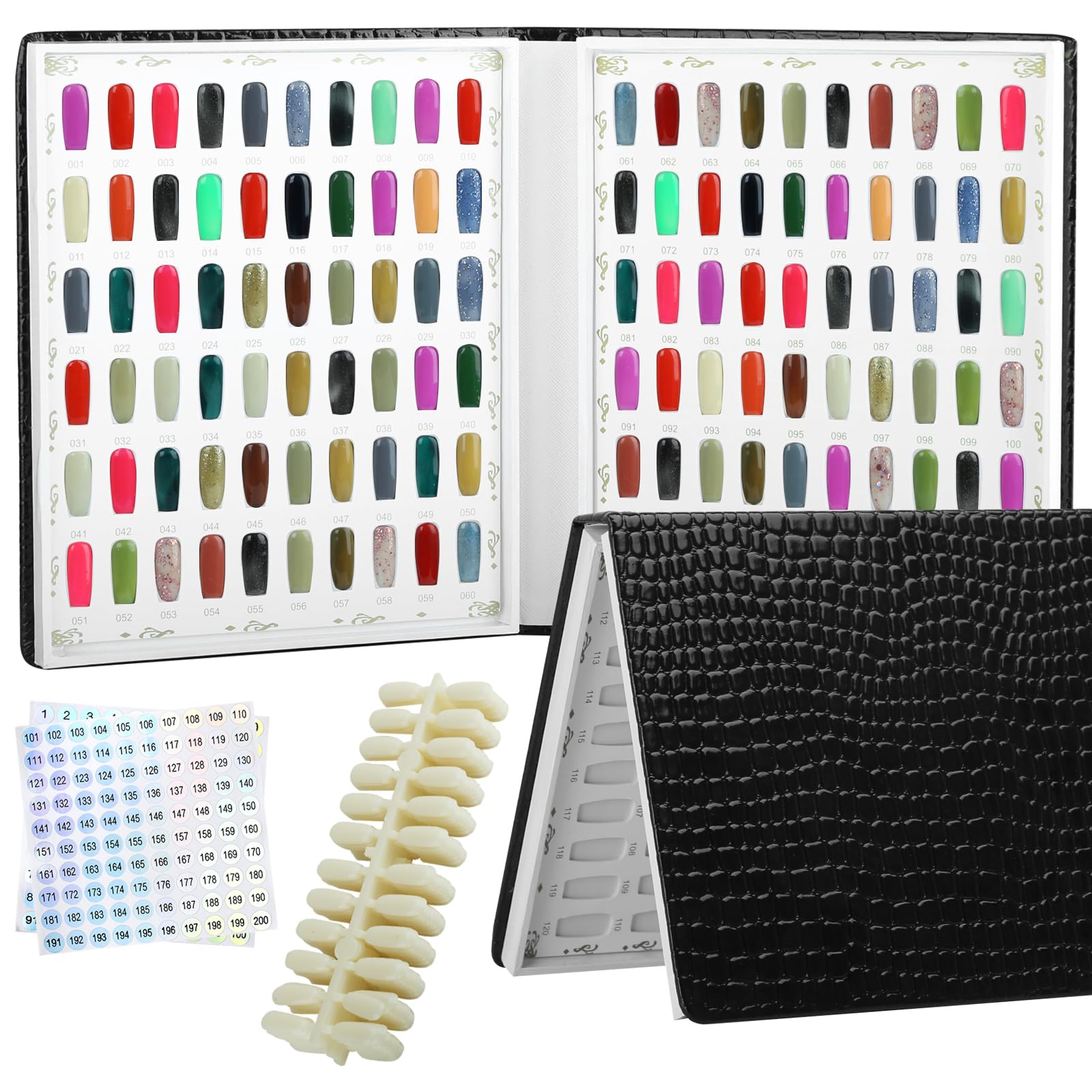 120 Nail Color Chart Display Book - 240PCS Natural Color Plastic Nail Swatches & Gel Color Cards for Nail Salons & DIY Nail Art at Home | Professional Nail Polish Organizer for Manicure, Pedicure & Salon Displays (Black)