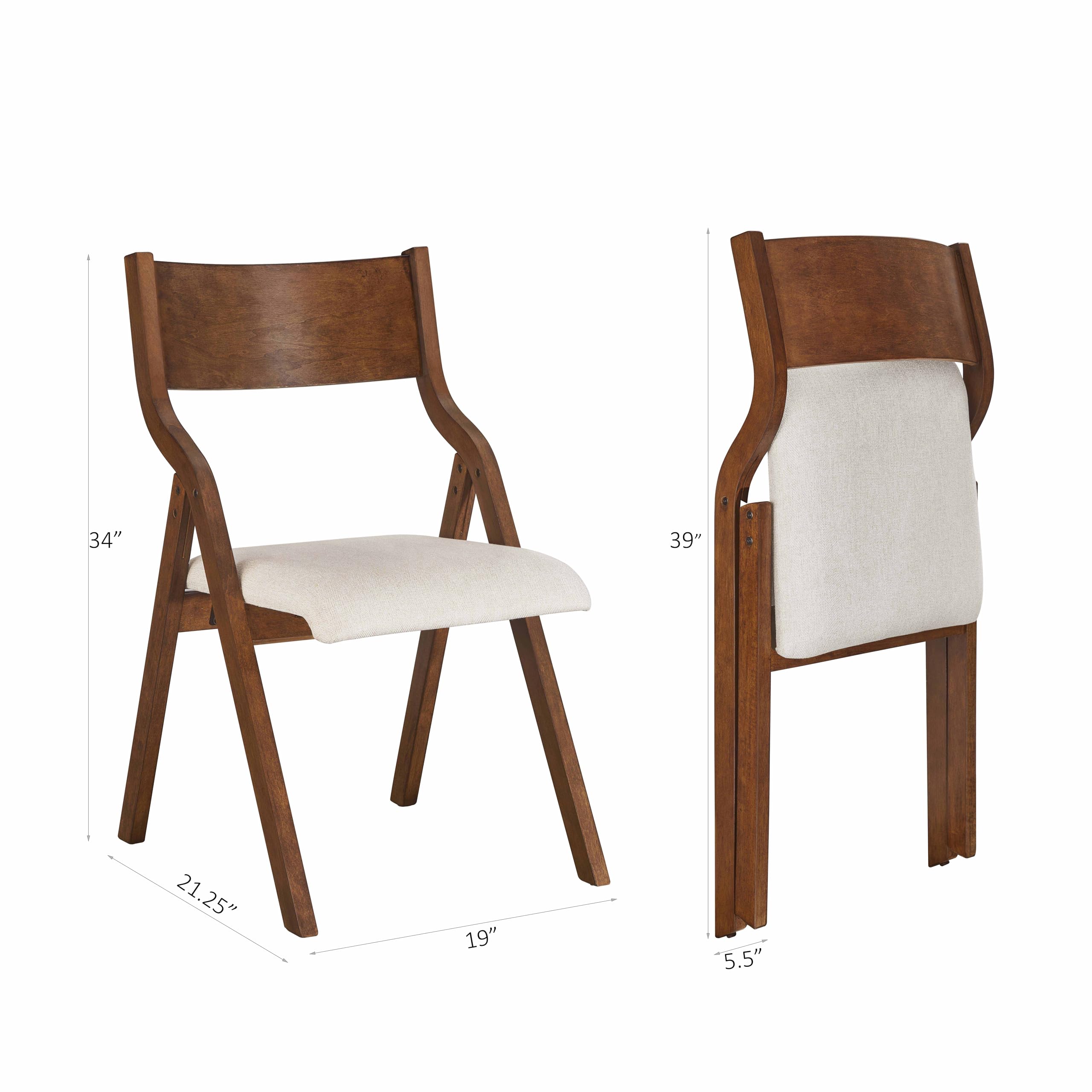 Modern Folding Chairs Set of 2 - Upholstered Kitchen & Dining Chairs with Walnut Finish | Space-Saving Seating for Small Apartments, Outdoor Events & Extra Guest Accommodations