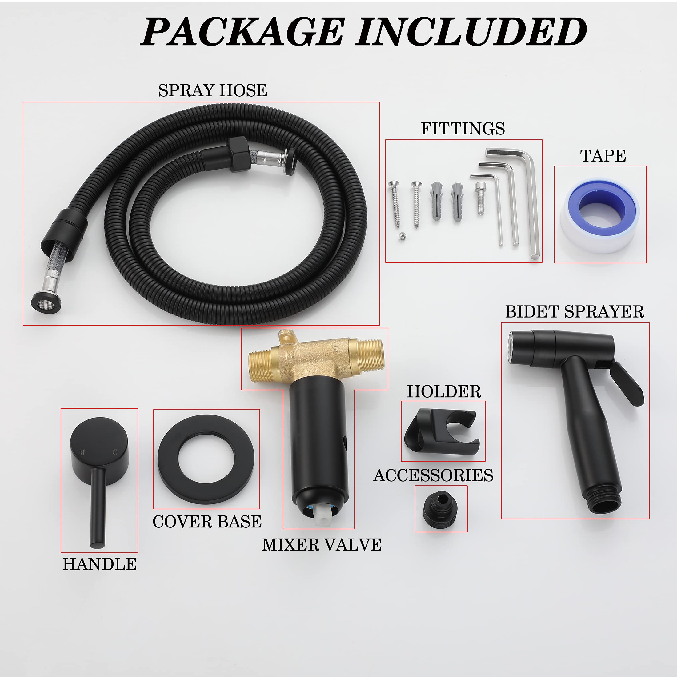 Black Handheld Bidet Sprayer with Warm Water - Stainless Steel Toilet Bidet Sprayer with Brass Hot/Cold Mixing Valve (WI9138BK) - Perfect for Bathroom Hygiene & Postpartum Care