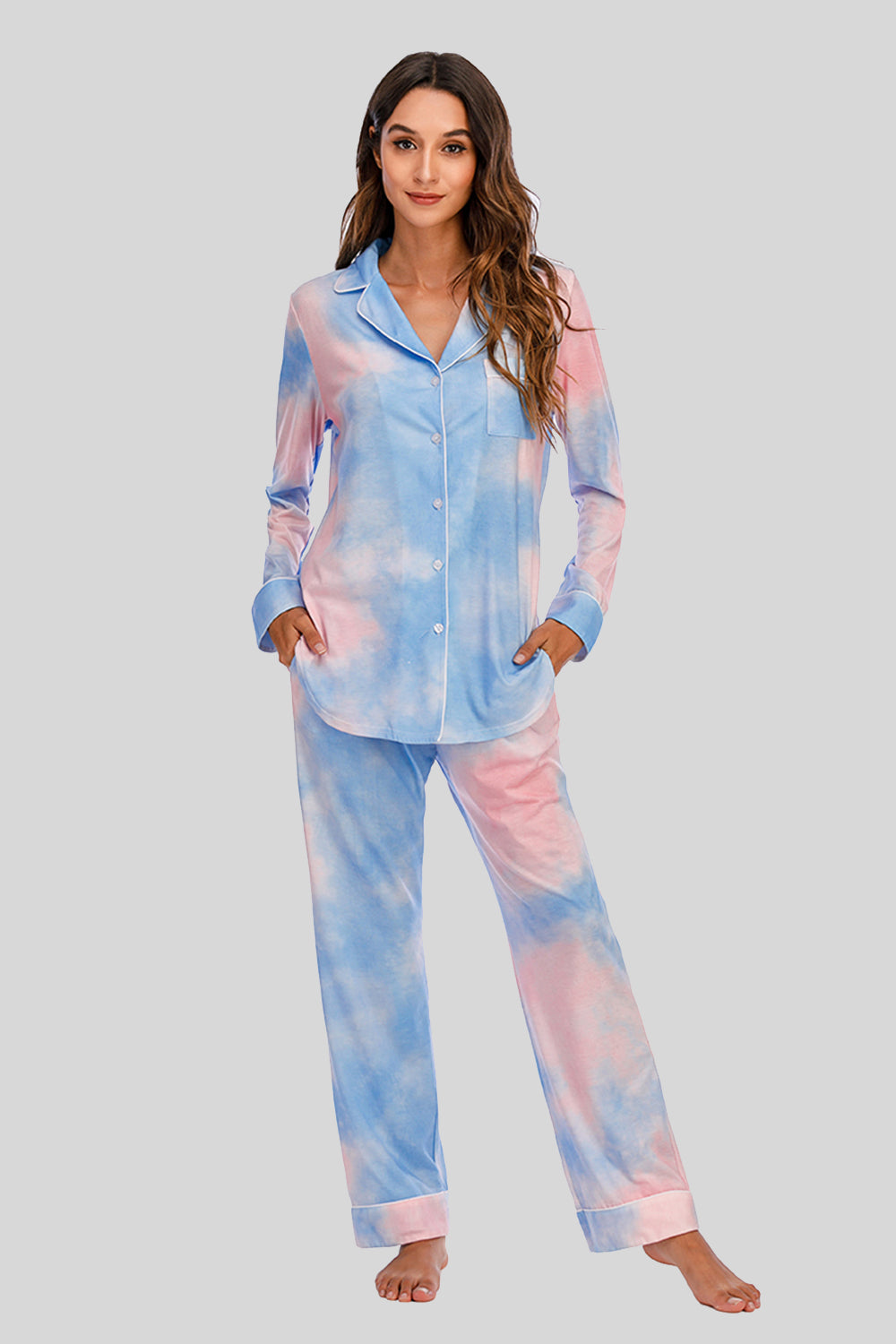 Cozy Classic Long Sleeve Loungewear Set with Pockets for Women - Soft Comfortable Lounge Outfit for Home Relaxation, Yoga & Casual Wear