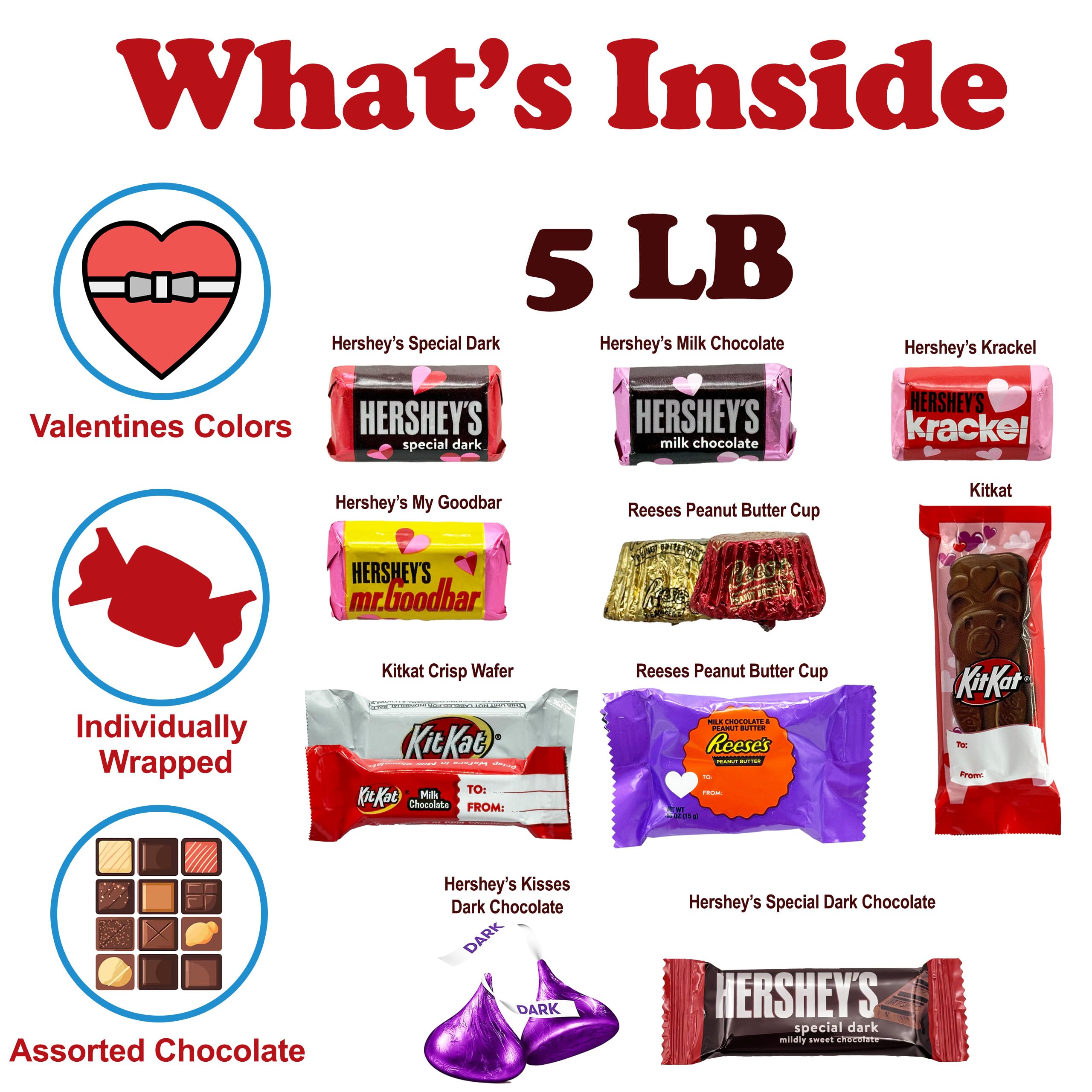 Valentine's Day Bulk Chocolate Candy - 5lb Assorted Individually Wrapped Heart Shaped Milk Chocolates for Classroom Parties, Friendship Exchanges & Gift Giving - Red & Pink Candy Mix with Twizzlers - Perfect for School Events, Office Celebrations & Romantic Gifts