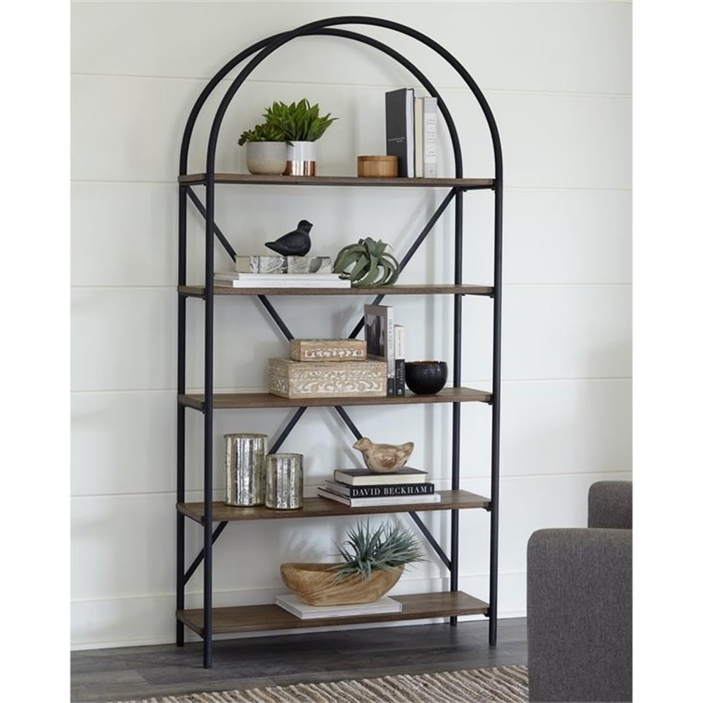 BOWERY HILL 5 Shelf Bookcase - Brown & Black Wooden Bookshelf for Living Room, Bedroom, Office - Perfect for Home Decor, Book Storage, and Display Organizer