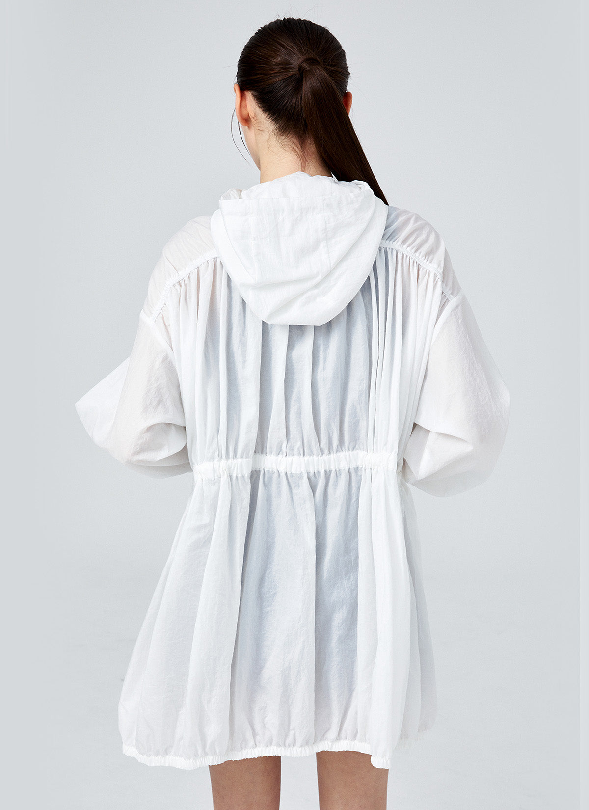 Stylish Airy Balloon Shirring Hood Long Jacket - Trendy Oversized Outerwear for Women | Perfect for Casual Outings, Layering & Streetwear Fashion