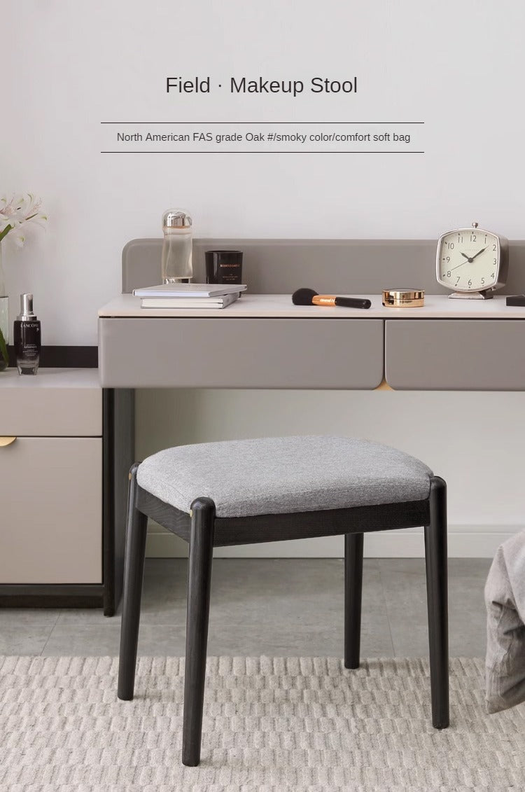Solid Oak & Birch Wood Makeup Stool - Durable Vanity Seat with Comfortable Cushion for Bedroom, Bathroom & Dressing Room