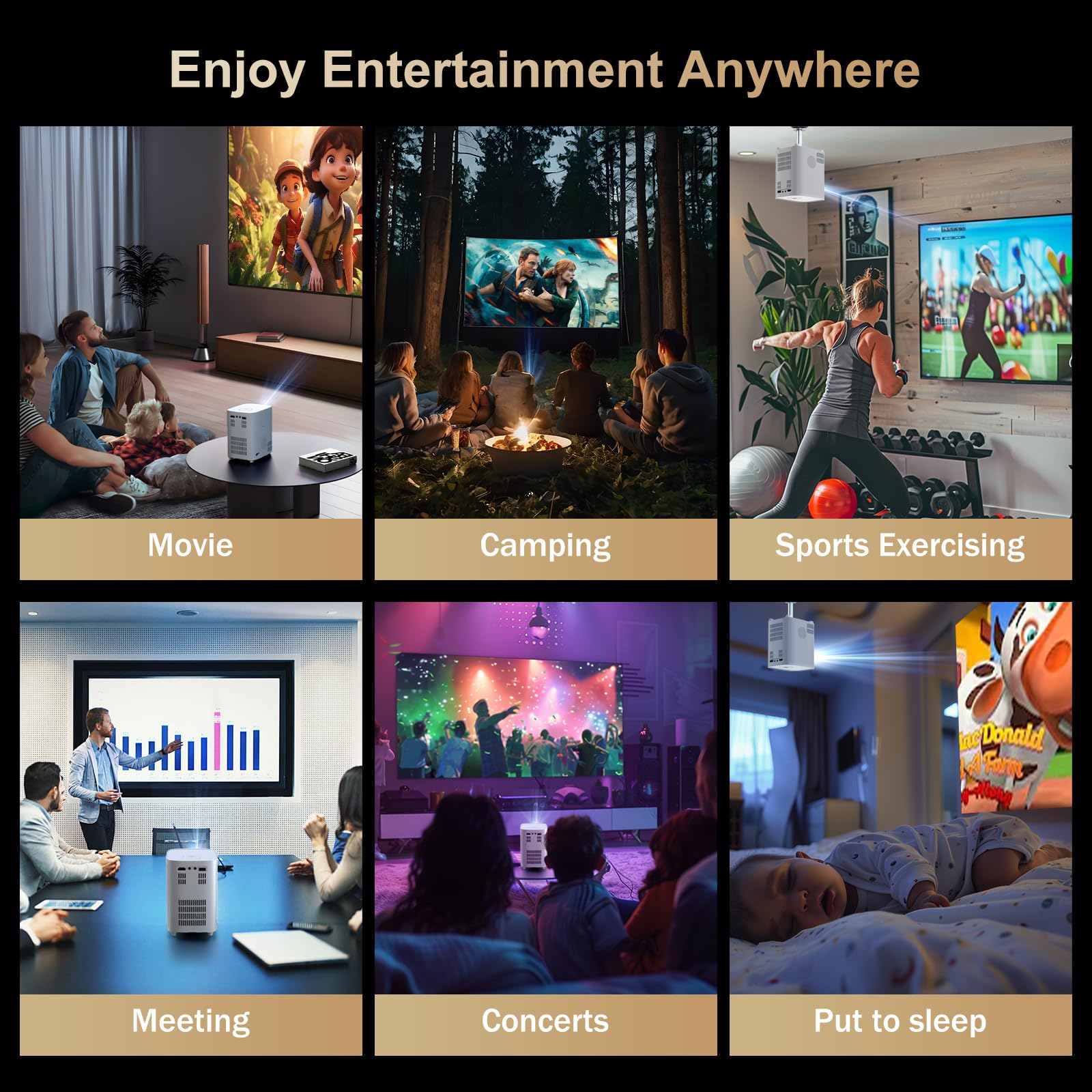 1080P Native WiFi Bluetooth Projector - 15000 Lumens Portable Mini Projector for Outdoor Movies, Home Theater, Gaming - Compatible with TV Stick, Android, HDMI, USB - Perfect for Camping, Parties, and Classroom Presentations