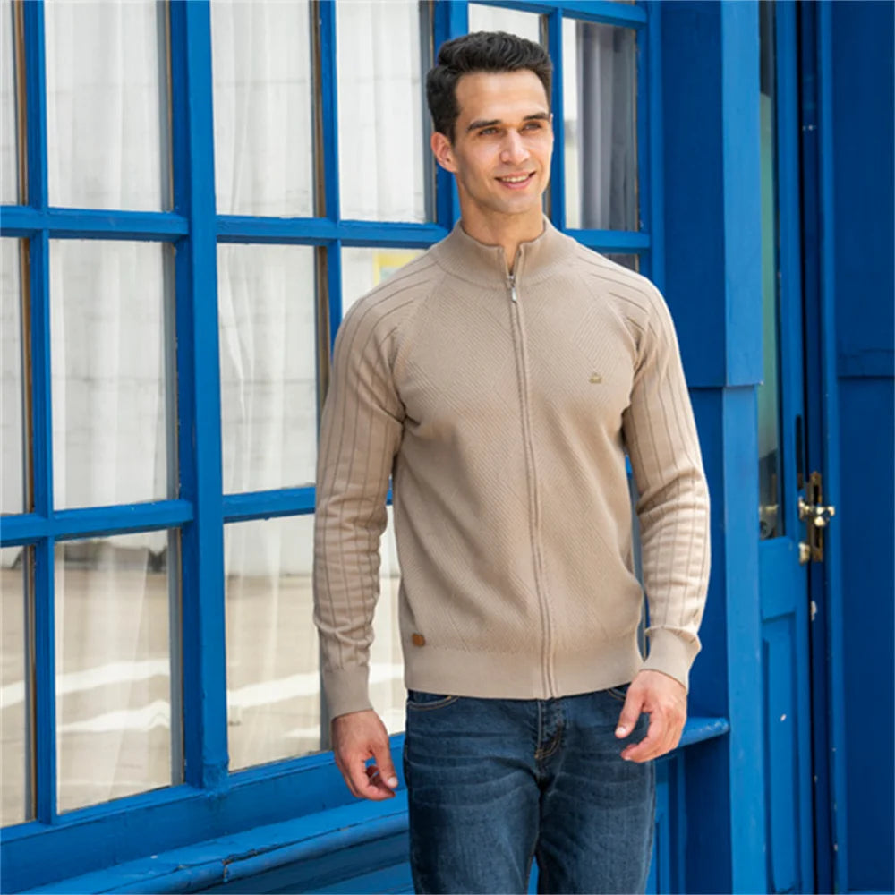 Men's Argyle Solid Color Cotton Cardigan - Casual Winter Zipper Sweater for Men | Warm & Stylish Basic Knitwear for Office, Outdoors & Daily Wear