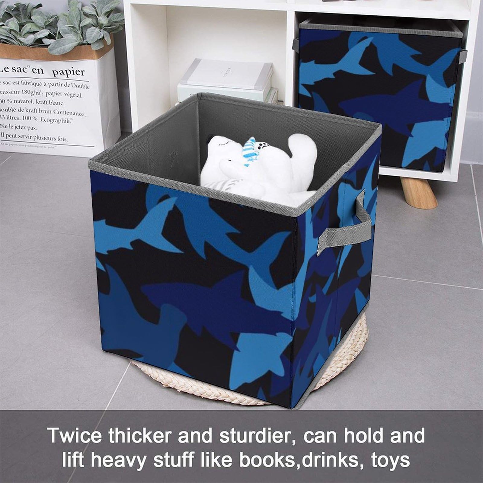 Blue Camouflage Shark Collapsible Storage Cube - 10.6