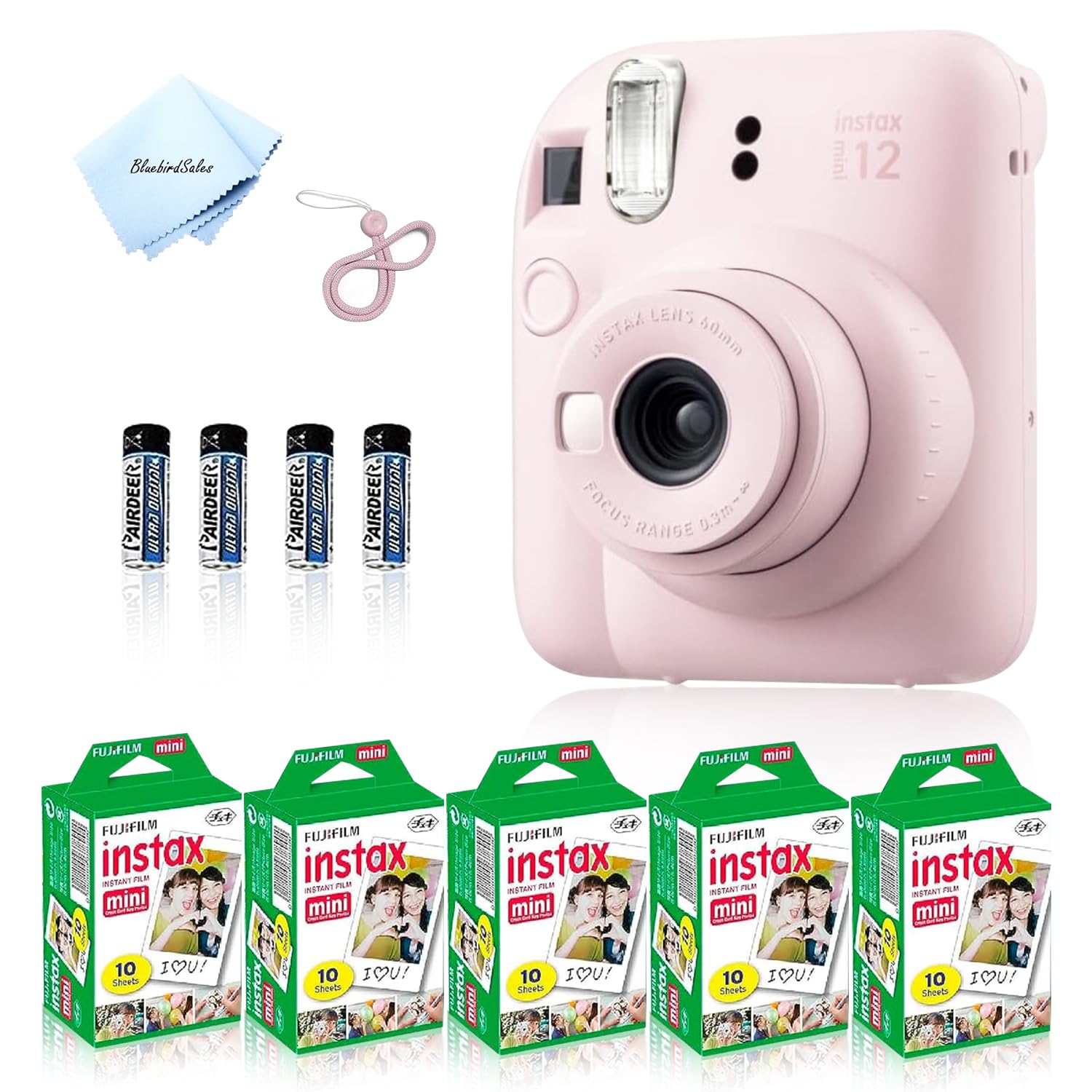 Fujifilm Mini 12 Instant Camera Starter Kit with 60-Sheet Film, 4 AA Batteries & Lens Cloth - Blossom Pink | Perfect for Travel, Parties & DIY Photo Albums