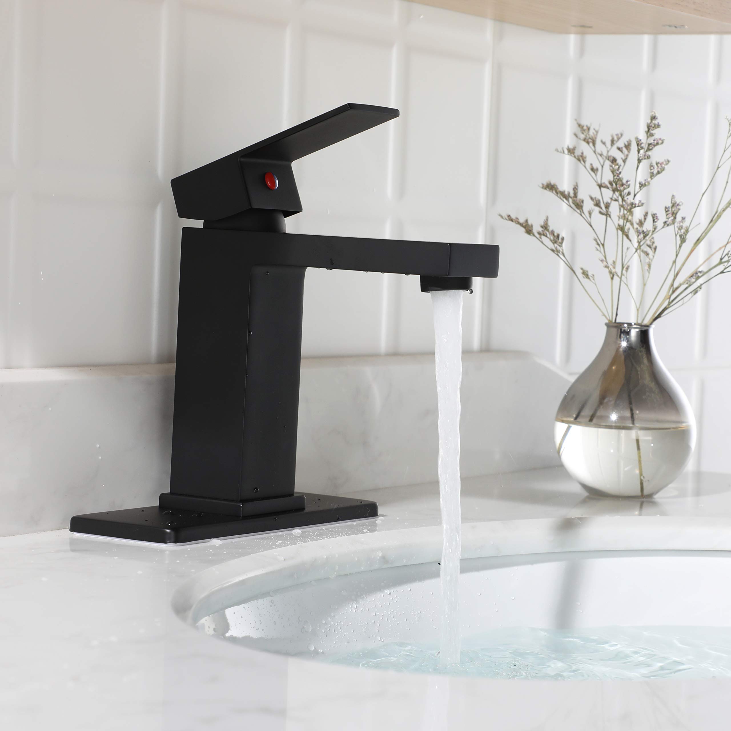 Black Single Handle Bathroom Sink Faucet with Pop-Up Drain Assembly - Model #14253 & #1416404 - Perfect for Modern Bathroom Renovations and Small Space Vanities