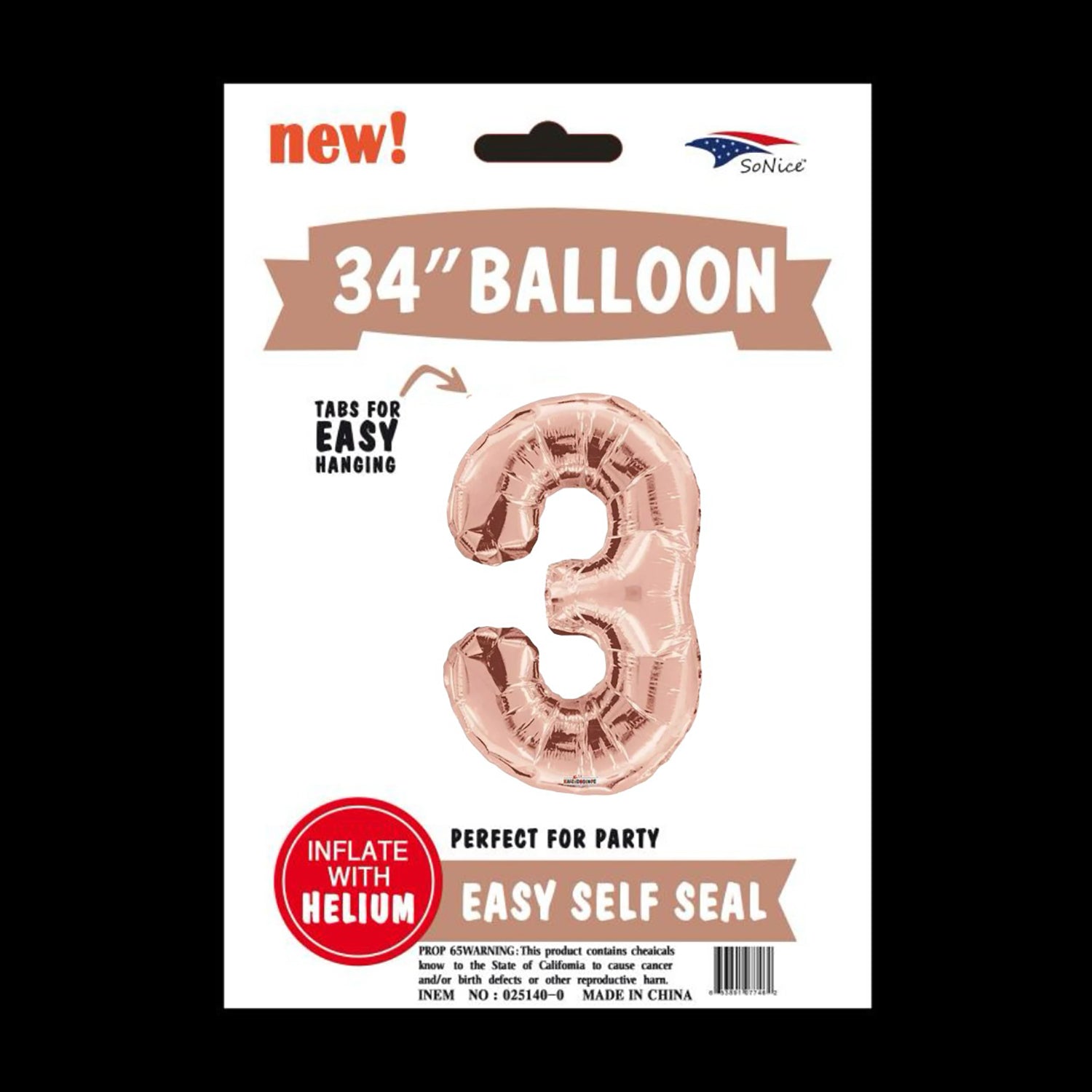 34 Inch Rose Gold Number 3 Foil Balloons - Perfect for Birthday Parties, Anniversaries & Special Celebrations