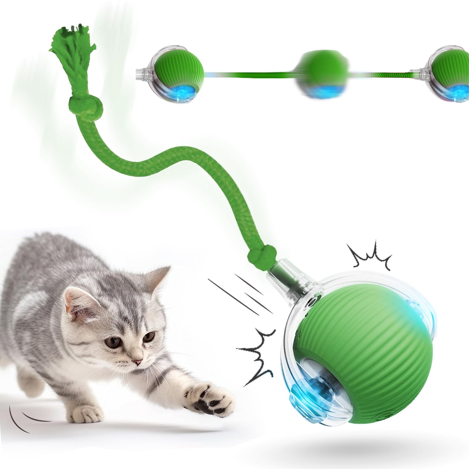 Interactive Self-Moving Cat & Dog Toy Ball - 360° Rolling Electric Pet Toy for Indoor Cats & Dogs - Automatic Motion Play for Exercise & Boredom Relief - Perfect for Solo Play & Interactive Training (Green)