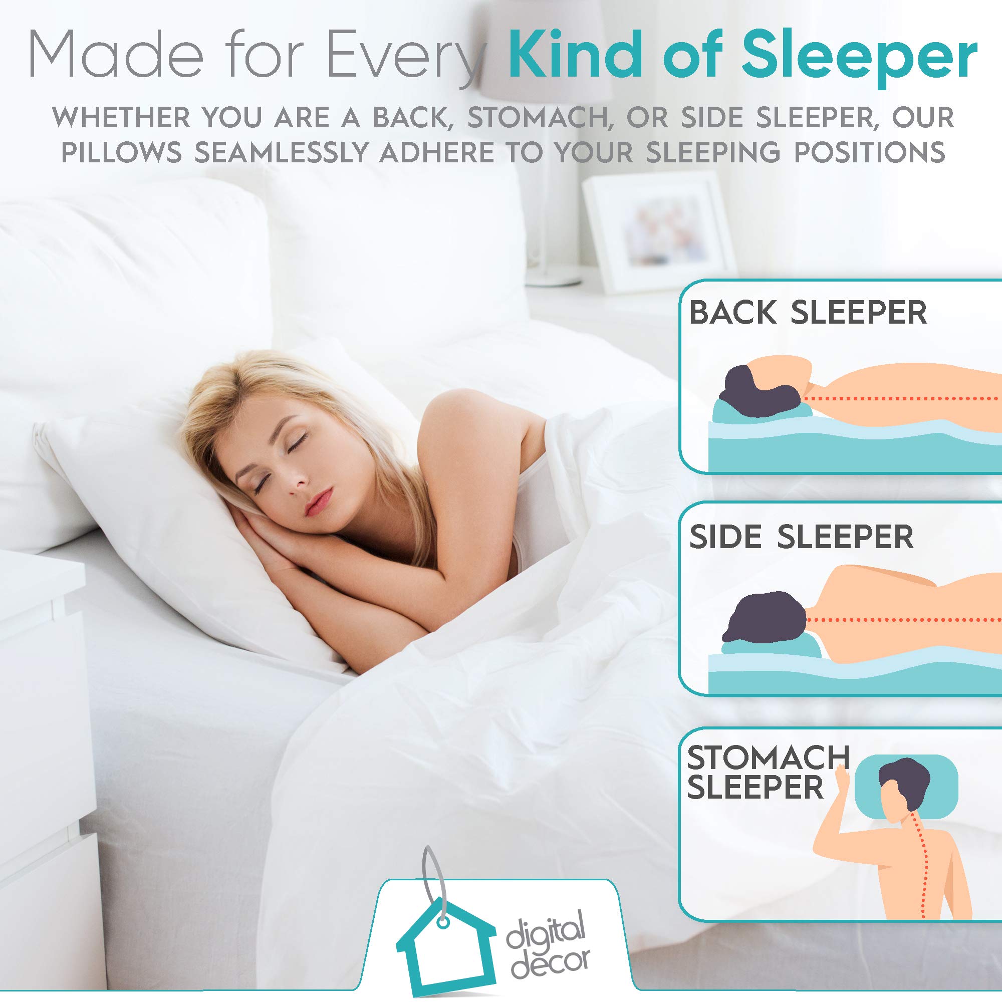 Premium Cluster Fiber Pillow Set of 2 - Queen Size Hypoallergenic Down Alternative Pillows | Ultra Soft & Fluffy Polyester Filled for Neck Support & Comfort | Perfect for Side Sleepers, Back Pain Relief & Restful Night Sleep | Bedroom, Guest Room & Hotel Style Bedding