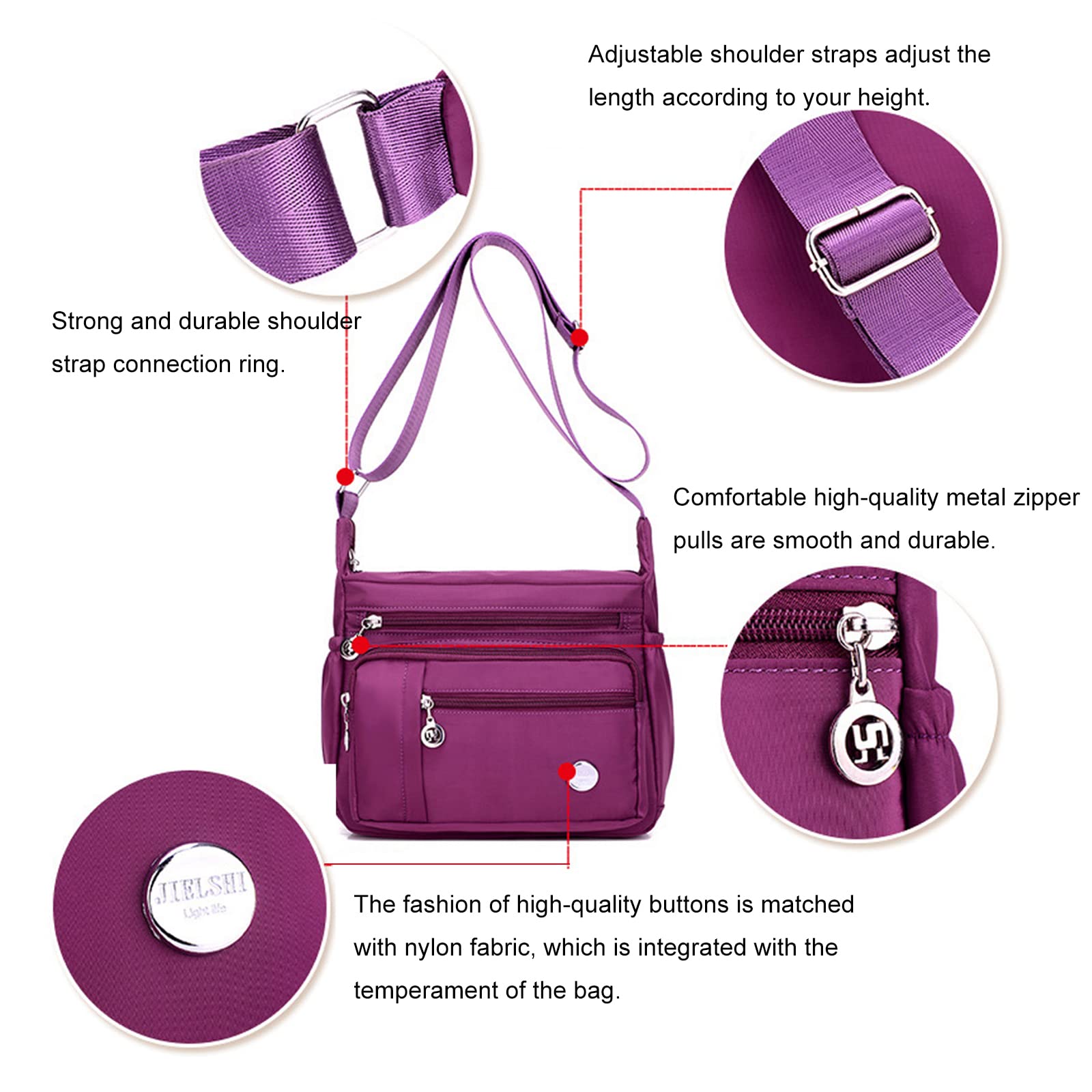 Blostirno Women's Waterproof Nylon Crossbody Bag with Multiple Pockets - Stylish Shoulder Purse for Travel, Shopping & Everyday Use