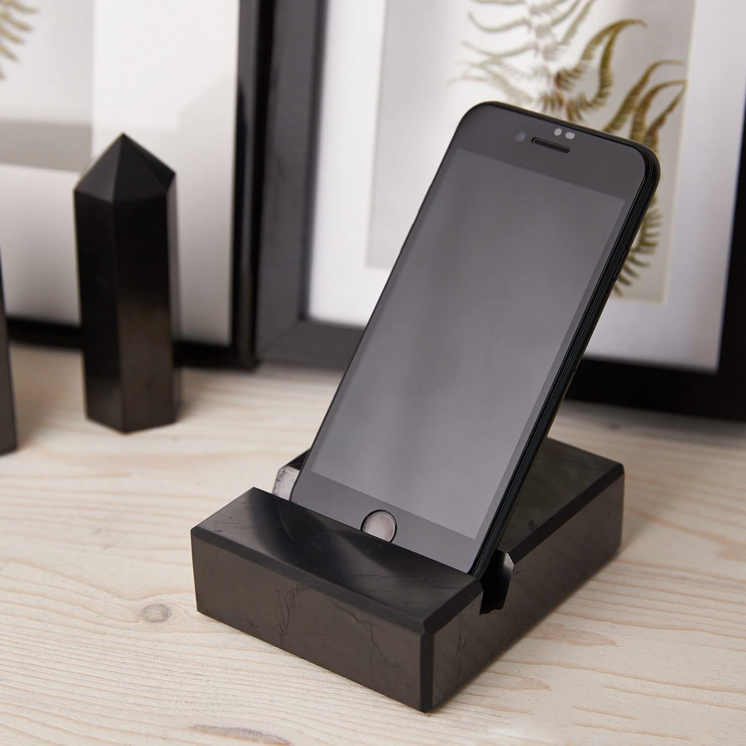 Shungite Phone Stand - Black Polished Shield for Home & Office