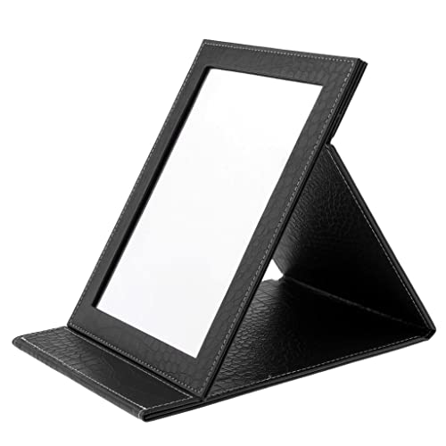 MagiDeal PU Leather Folding Makeup Mirror - Portable Travel Cosmetic Mirror with Stand, Black | Perfect for Home Vanity, Travel & On-the-Go Touch Ups