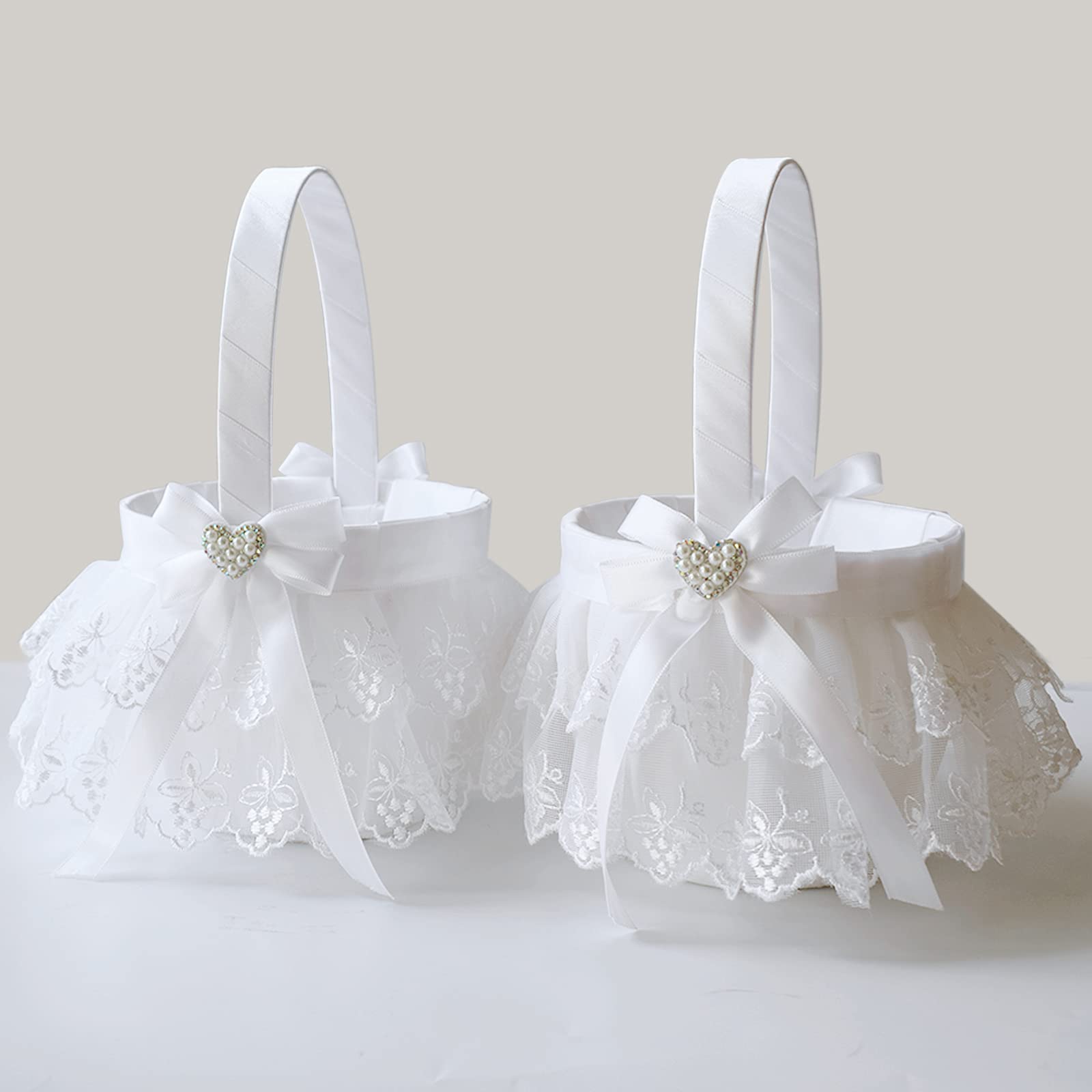 ATAILOVE White Lace Flower Girl Basket - Perfect for Weddings & Fairy Themes