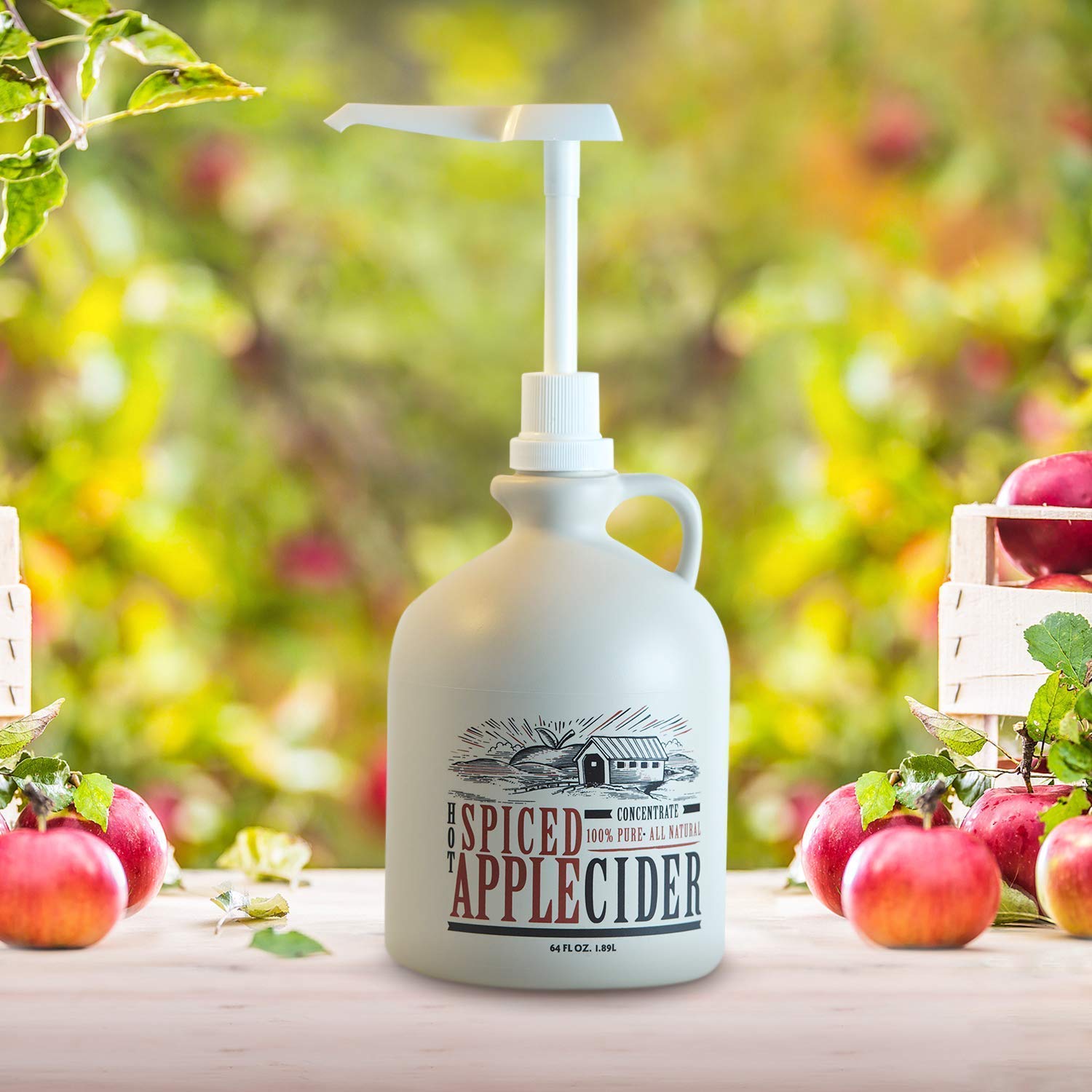 Organic Spiced Apple Cider Concentrate Pack of 2 (64 fl oz Each) + Free Pump | Gluten Free, No Preservatives, No Added Sugar | 128 Servings | Perfect for Fall Beverages, Holiday Parties & Cozy Family Gatherings