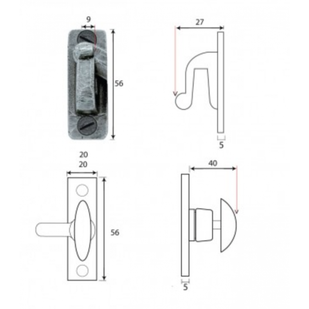 Vintage Pewter Cupboard Catch - Antique Cabinet Latch for Kitchen, Bathroom & Furniture - Heavy Duty Hardware for Doors & Drawers - Perfect for Home Restoration & DIY Projects