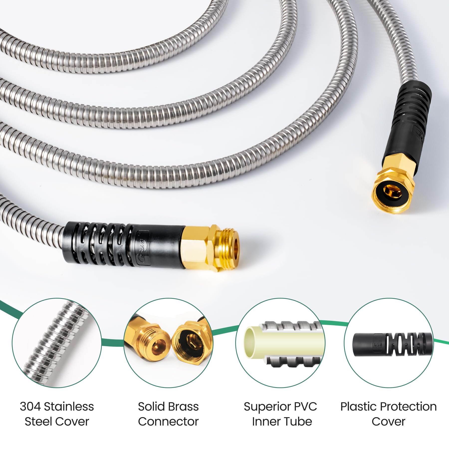 **Cesun Stainless Steel Garden Hose Connector - 5FT Flexible Water Lead-in Hose Extension, SS Female to Male, Lightweight & Durable, Drinking Water Safe - Perfect for Hose Reels, RVs, Dehumidifiers & Outdoor Watering**