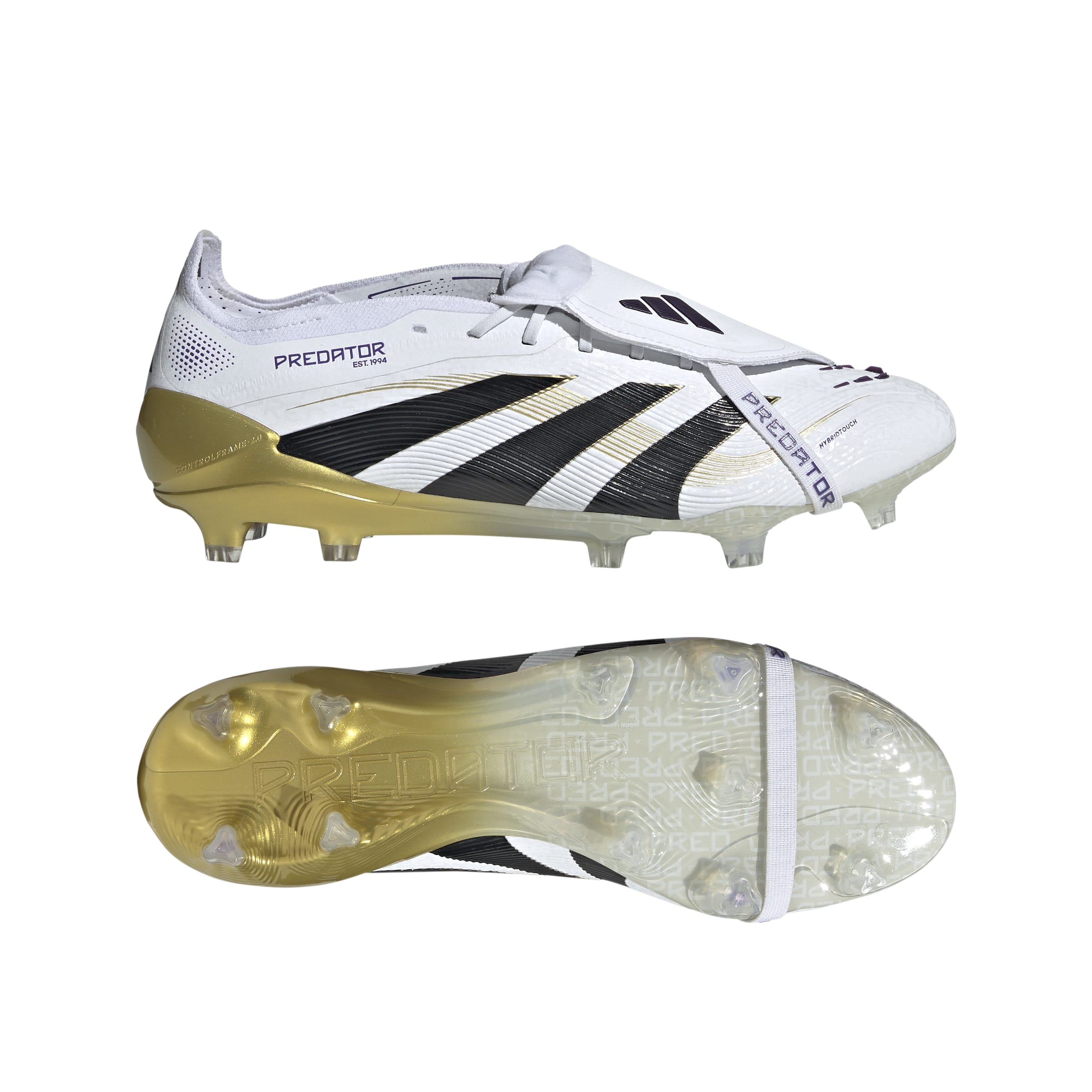 Adidas Predator Elite FG Soccer Cleats - White/Core Black/Gold Metallic - Fold Over Tongue Design for Enhanced Fit - Perfect for Competitive Matches & Training Sessions