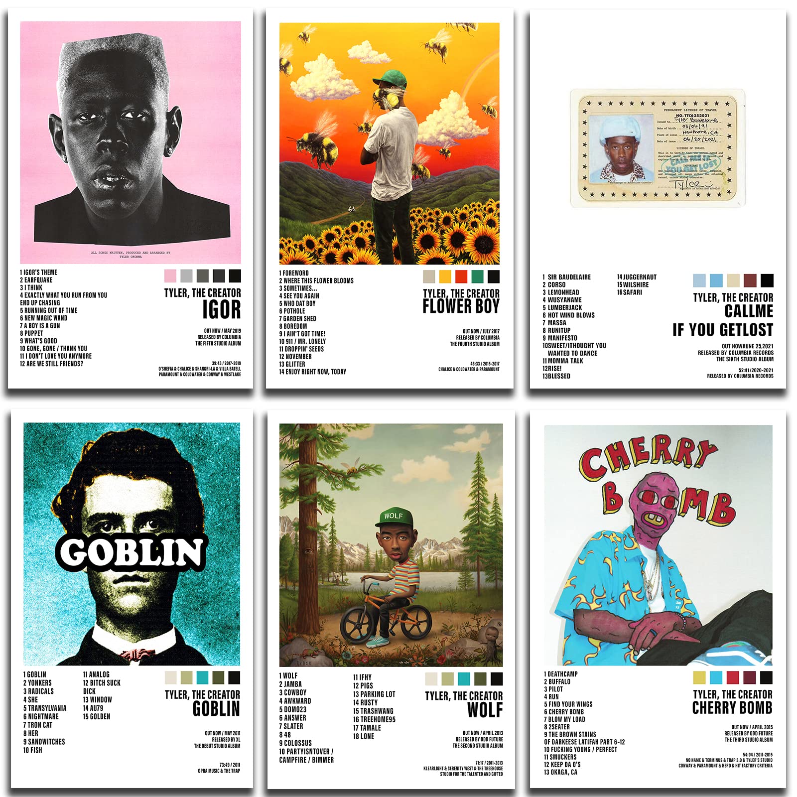 Tyler the Creator Poster Set - Igor Music Album Cover Art (6 Pack, 8x12 Inches, Unframed) - Signed Limited Edition Wall Decor for Bedroom, Living Room & Music Studio