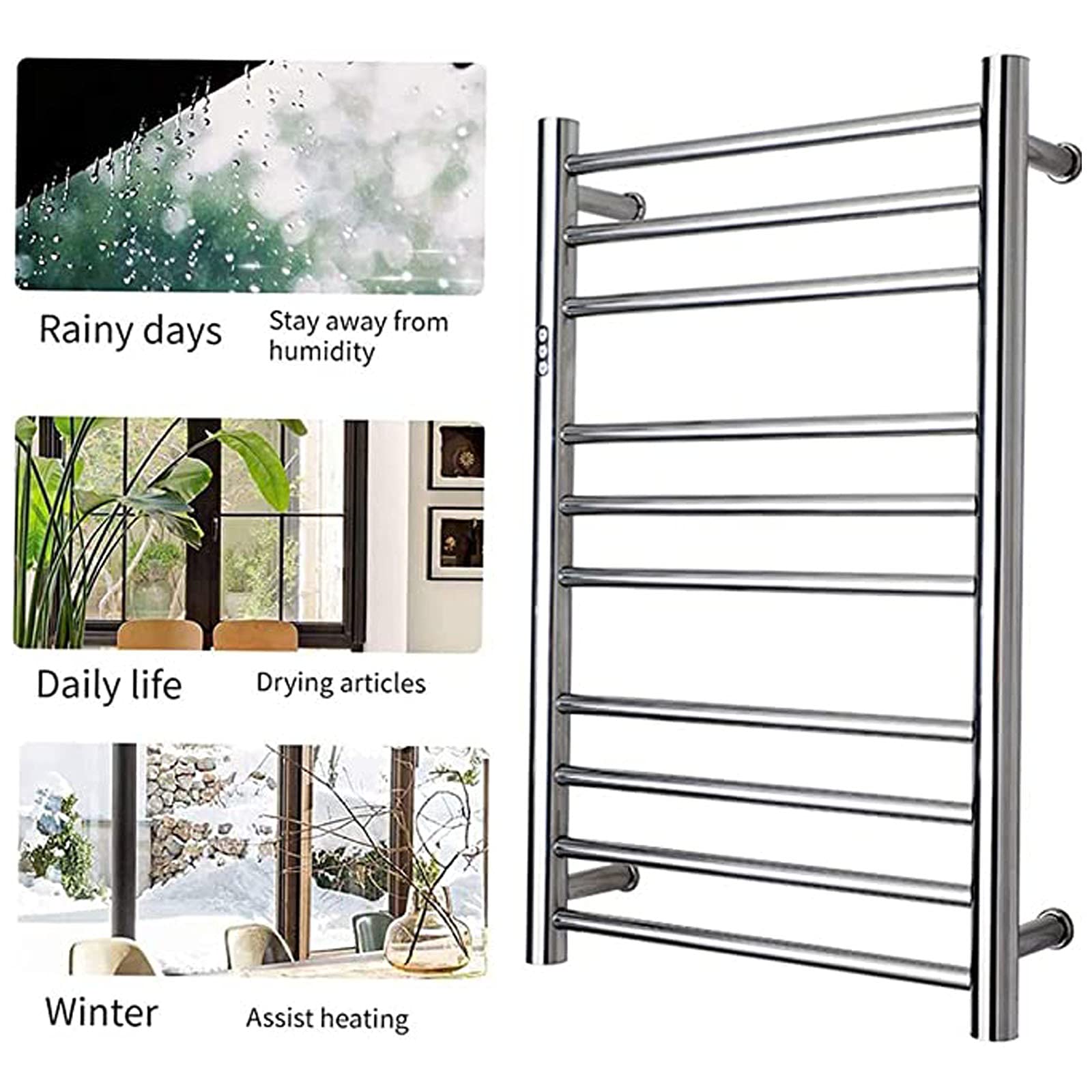 APUM Electric Heated Towel Warmer - 304 Stainless Steel Wall Mounted Bathroom Radiator with Timer, 88W Energy Efficient Hardwired Towel Rack for Spa, Luxury Hotels & Home Use (Round Design)